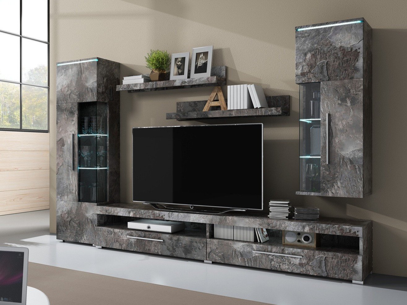 Wohnzimmer-Sets Torvire 108 (Beton dunkel)