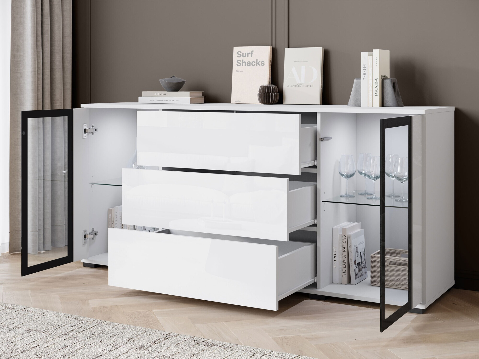 Kommoden Torcame 101 (Weiß + Weiß glänzend)