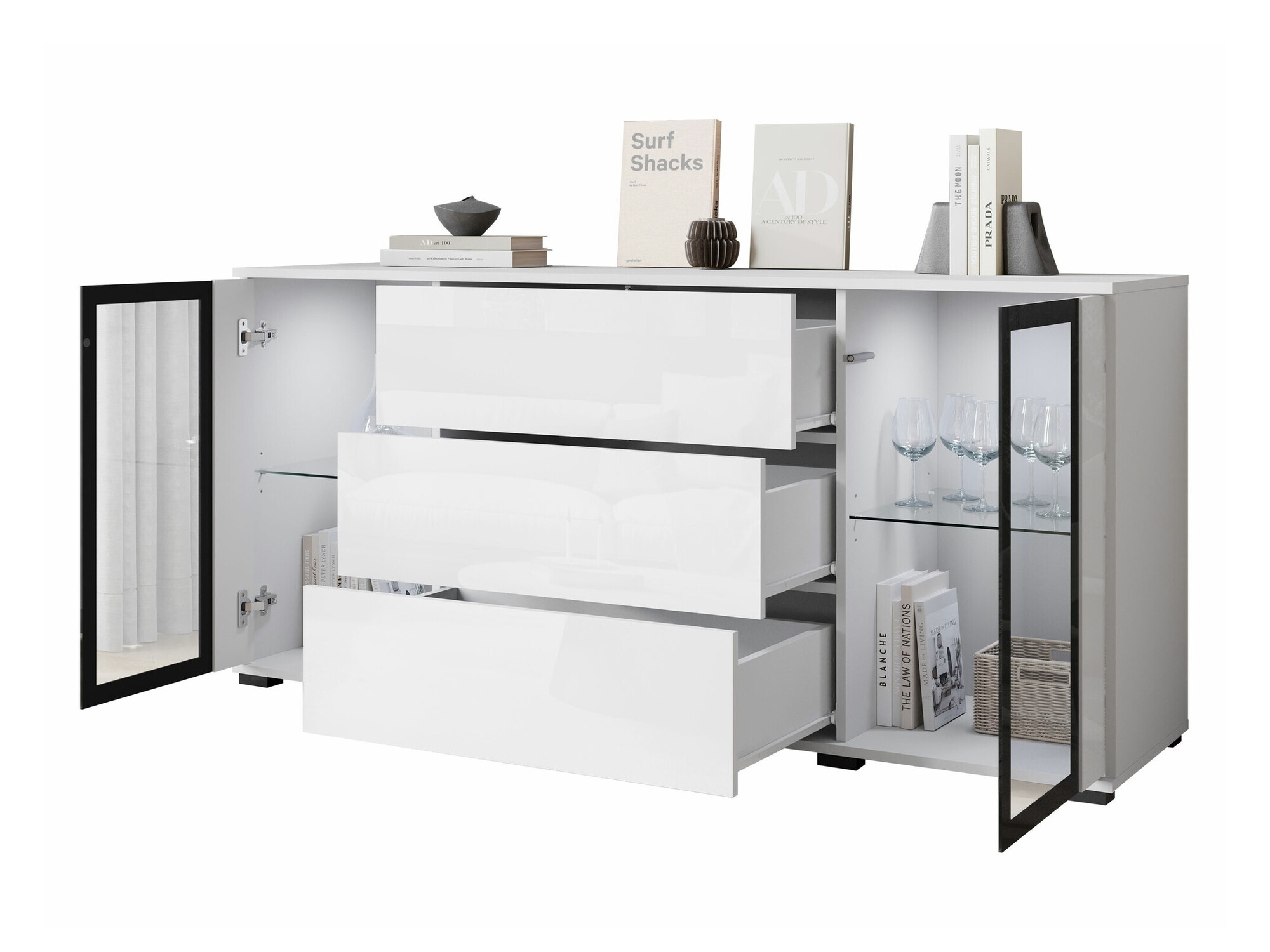 Kommoden Torcame 101 (Weiß + Weiß glänzend)