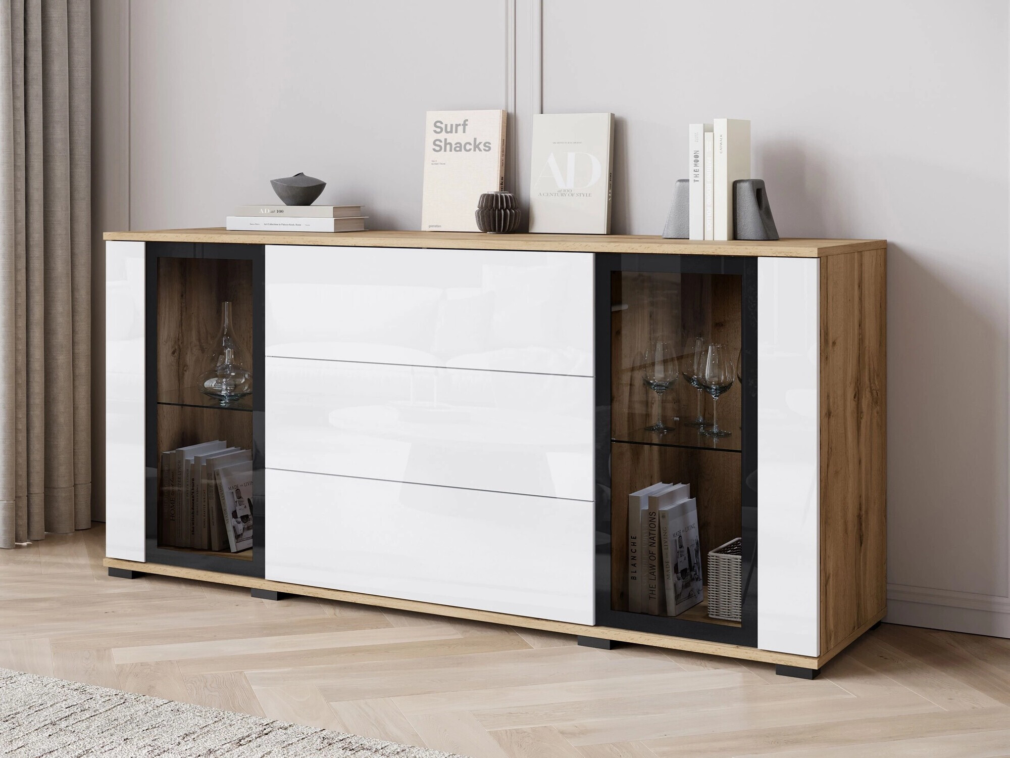 Kommoden Torcame 101 (Wotan Eiche + Weiß glänzend)