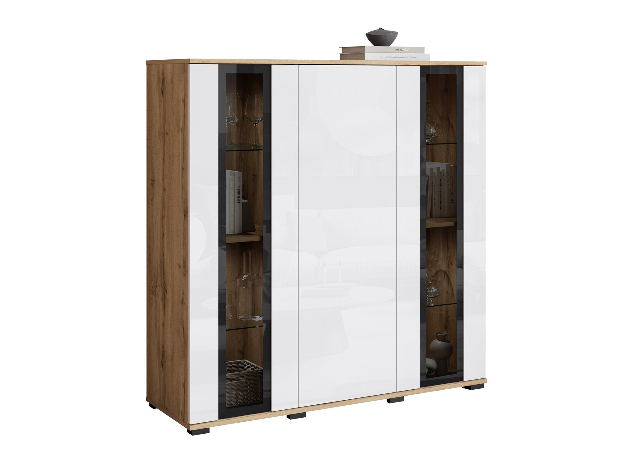 Sideboard Torcame 100 (Wotan Eiche + Weiß glänzend)