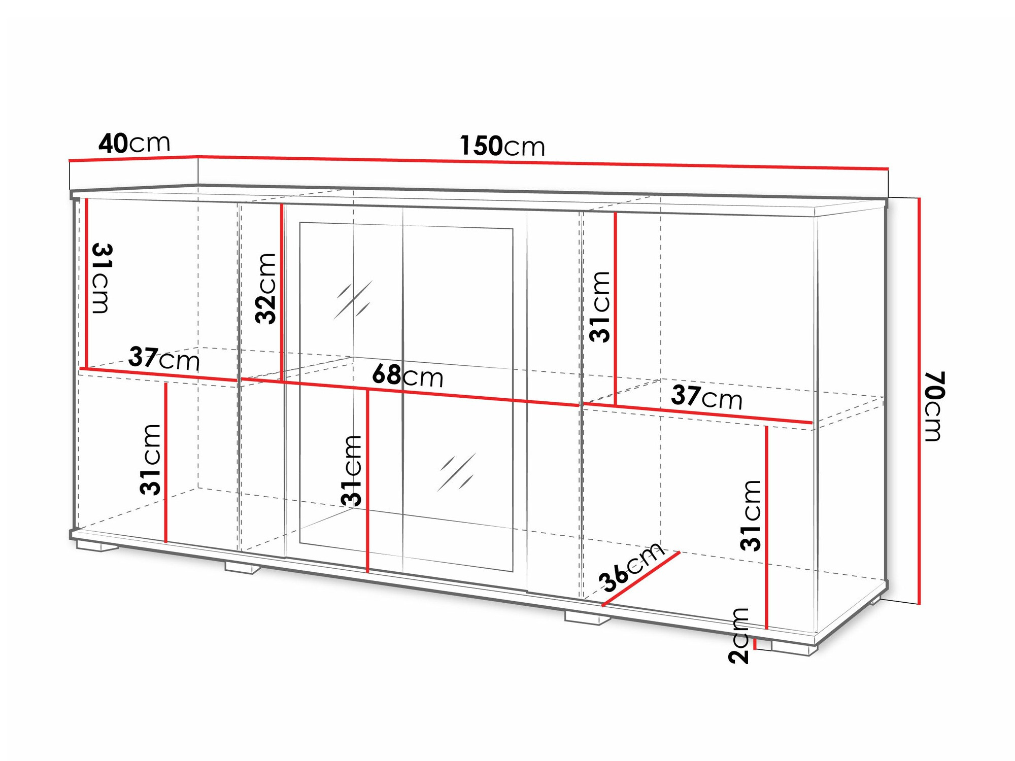 Sideboard Torcame 102 (Weiß + Weiß glänzend)