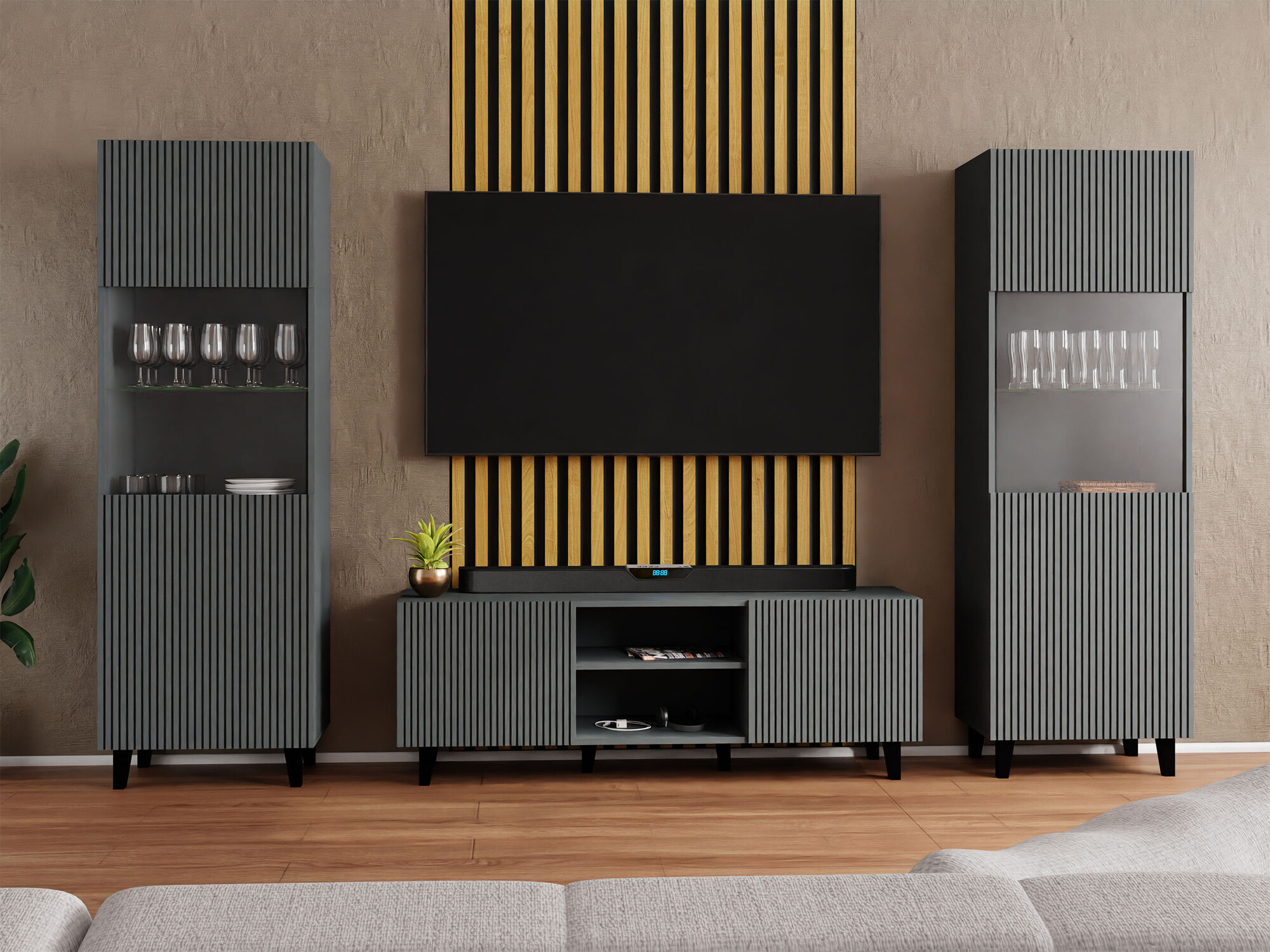 Wohnzimmer-Sets Remeta 110 (Anthrazit)