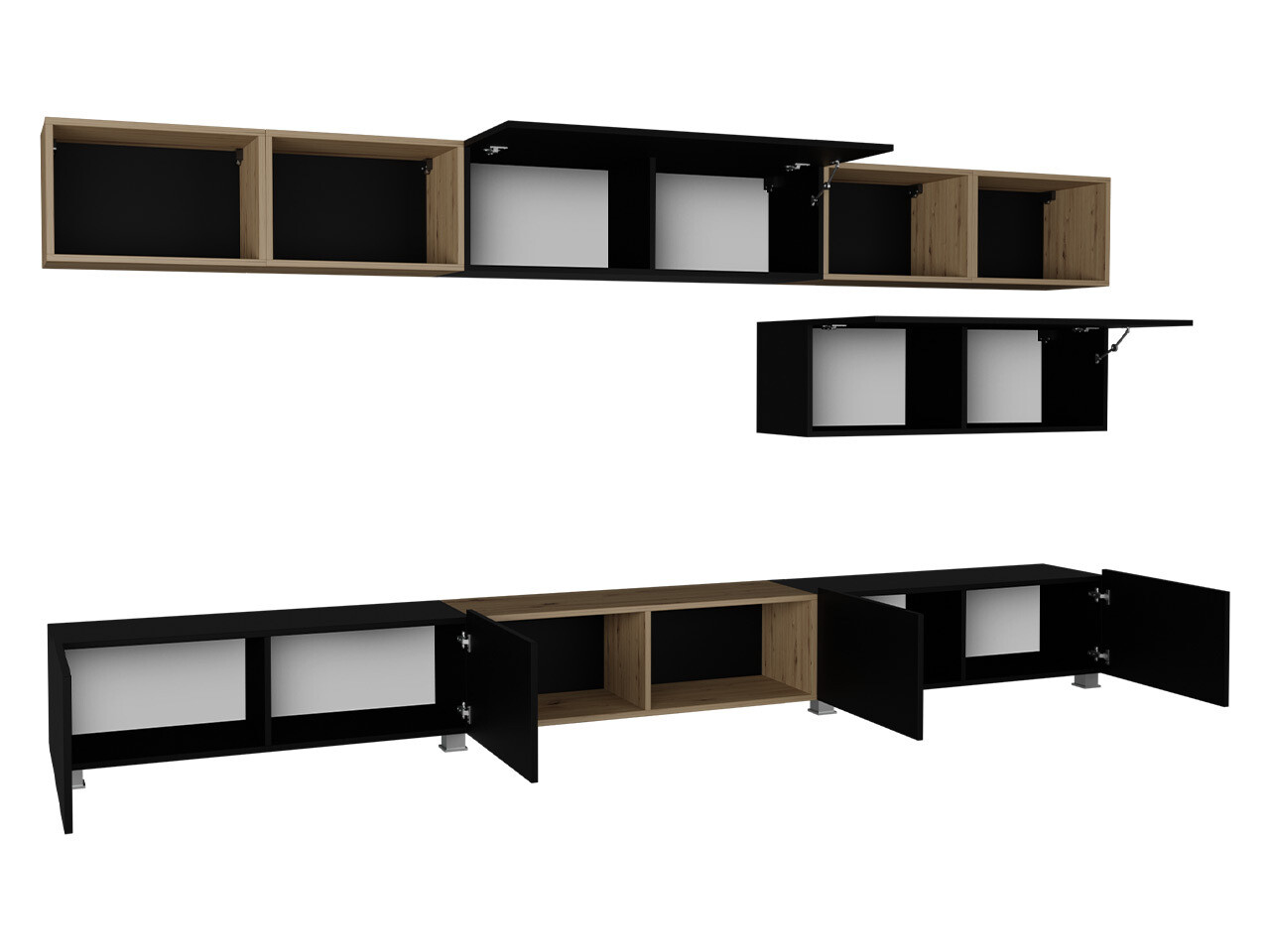 Wohnzimmer-Sets Tivdalu 146 (Schwarz + Schwarz glänzend + Artisan Eichenholzoptik)