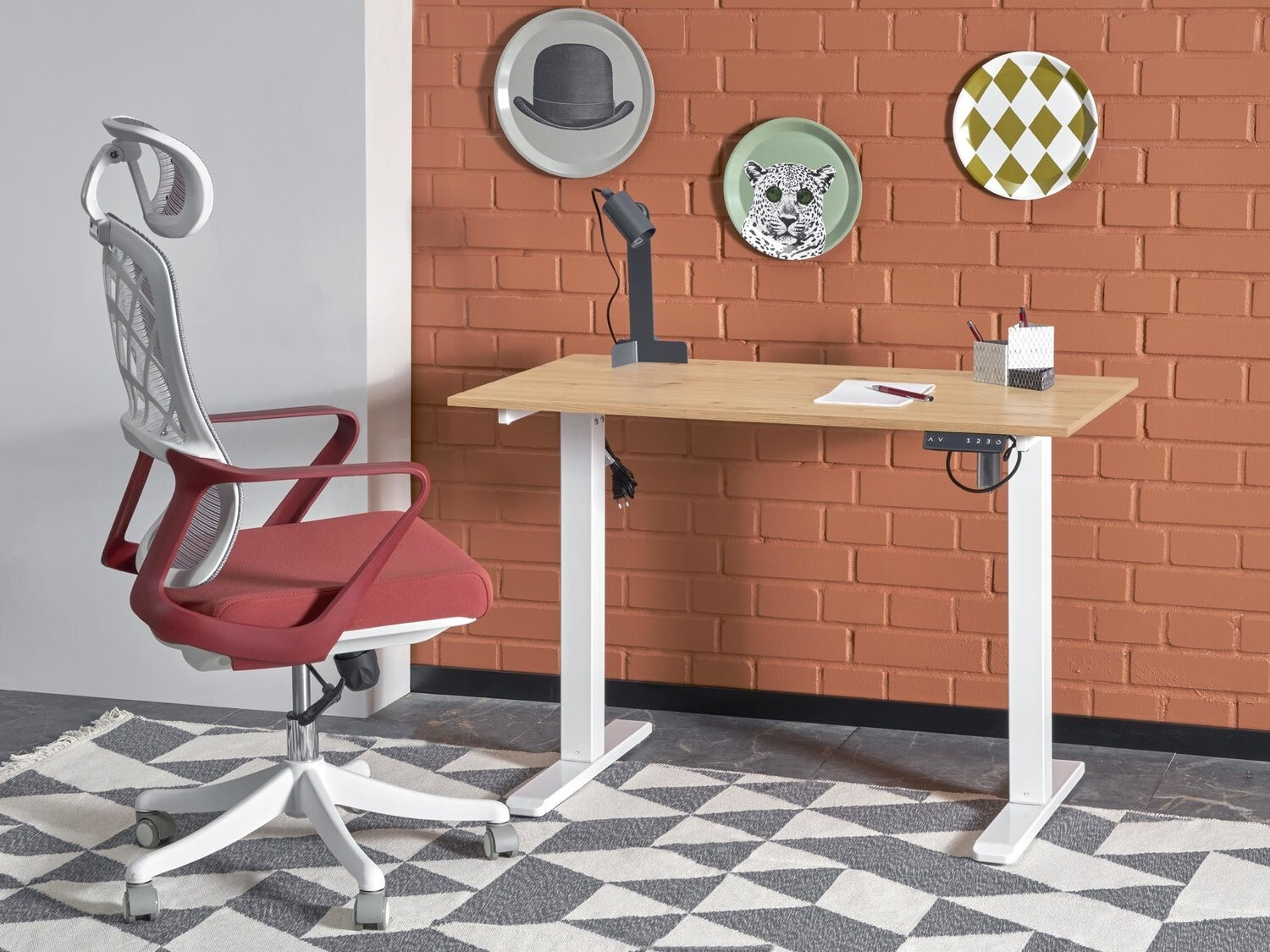 Höhenverstellbarer Schreibtisch Houston 1704 (Artisan Eichenholzoptik + Weiß)