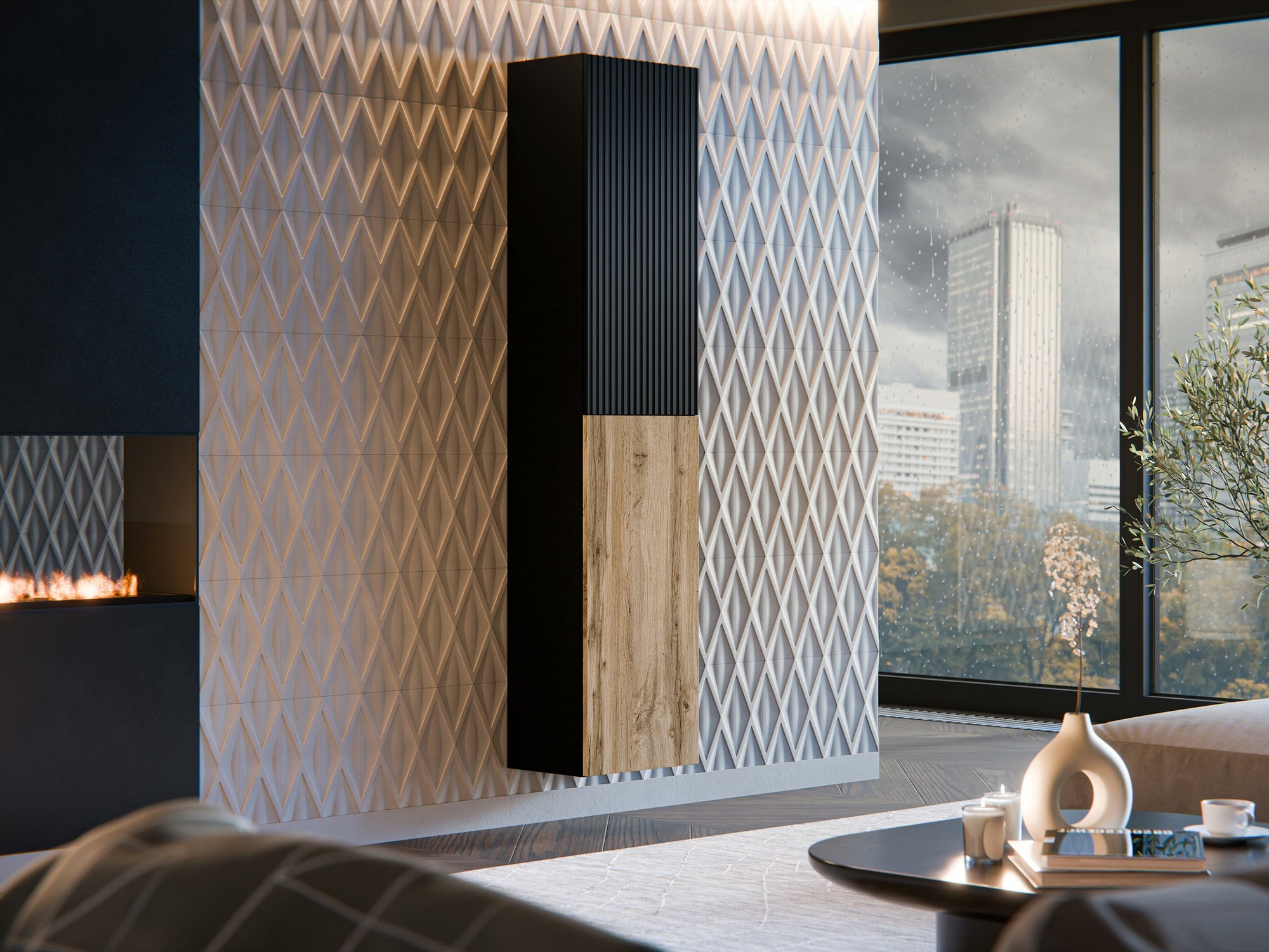 Wandregal Calveru 100 (Schwarz + Wotan Eiche)