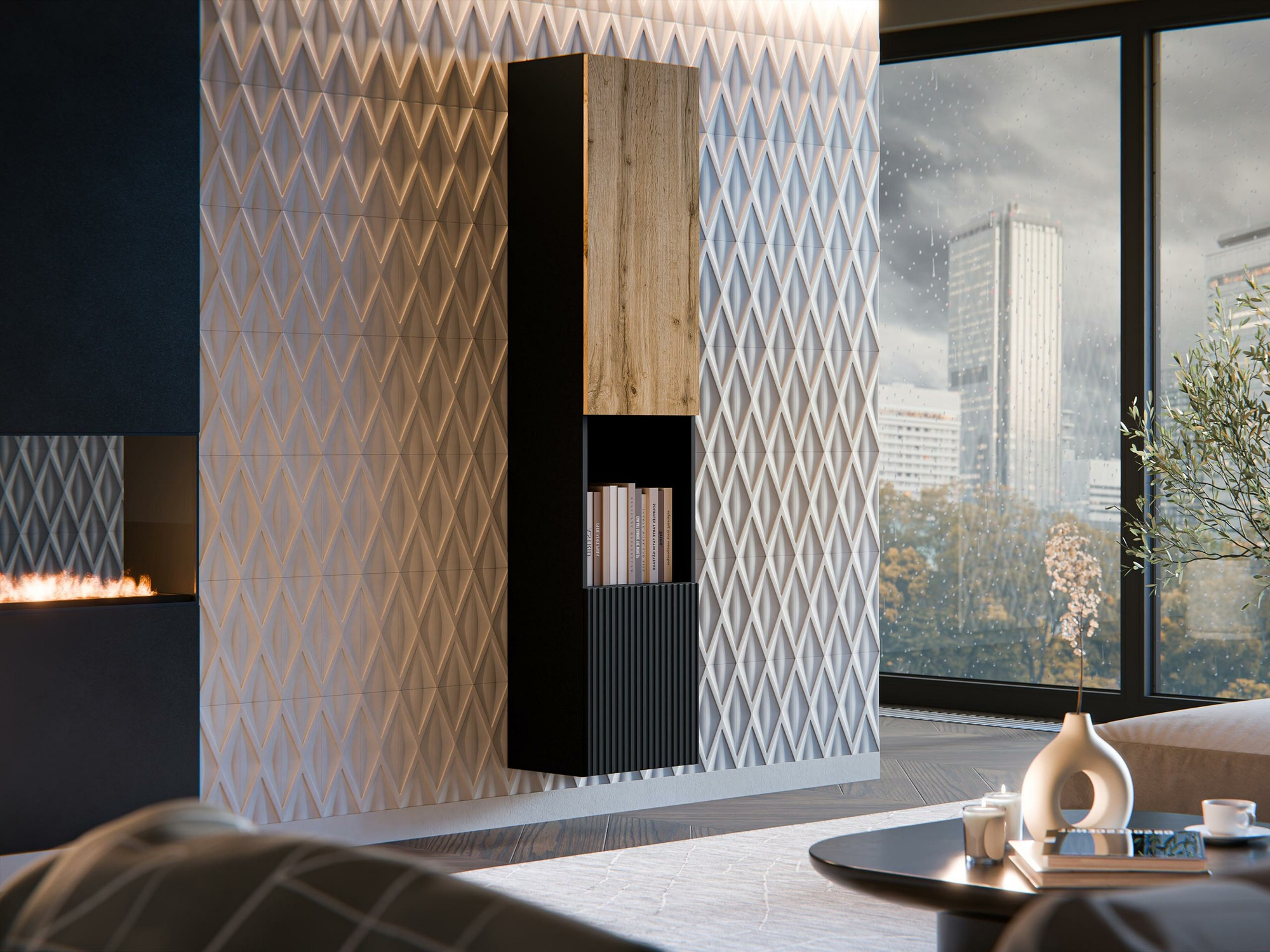 Wandregal Calveru 102 (Schwarz + Wotan Eiche)