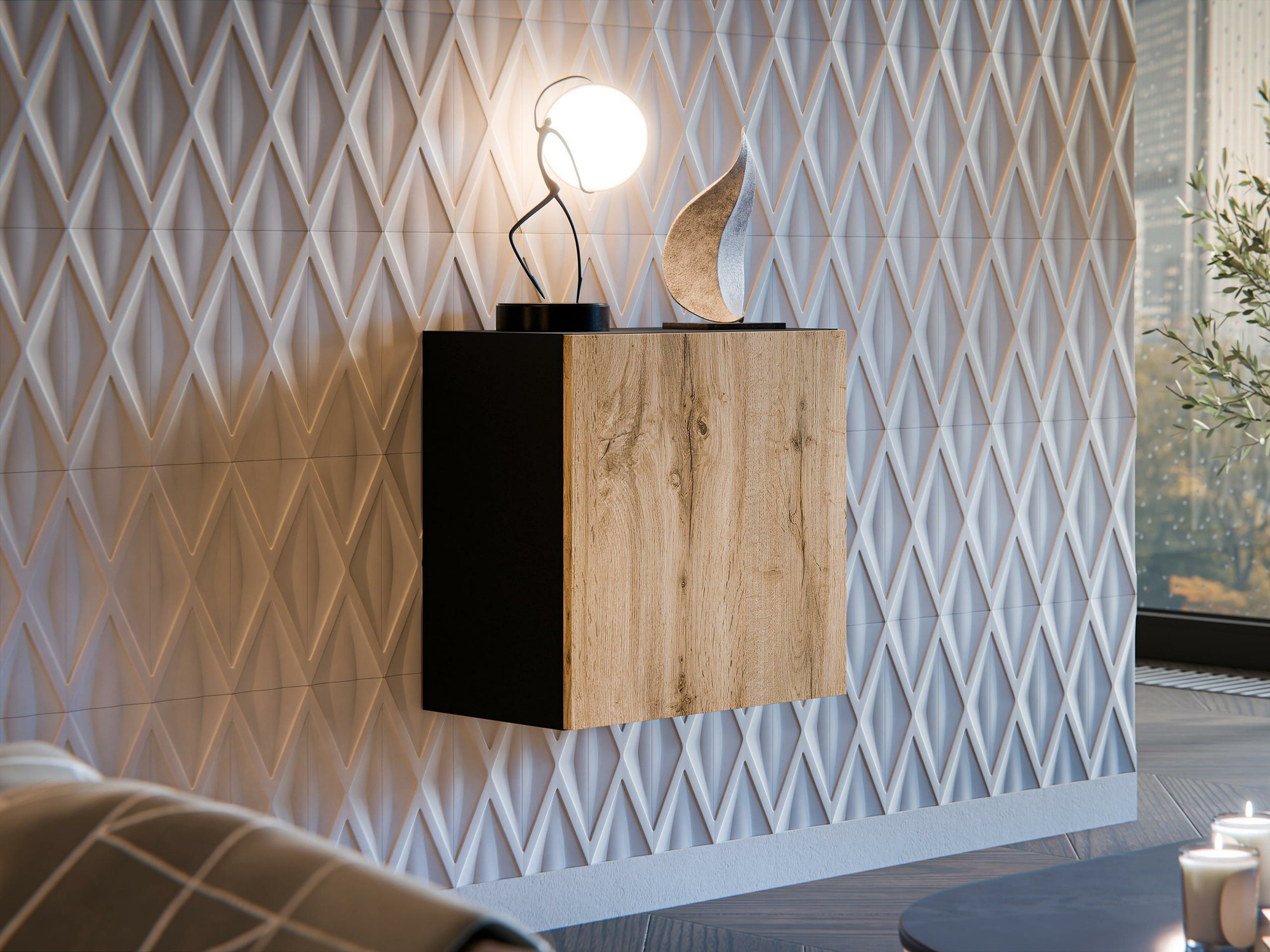 Hängeschrank Calveru 103 (Schwarz + Wotan Eiche)