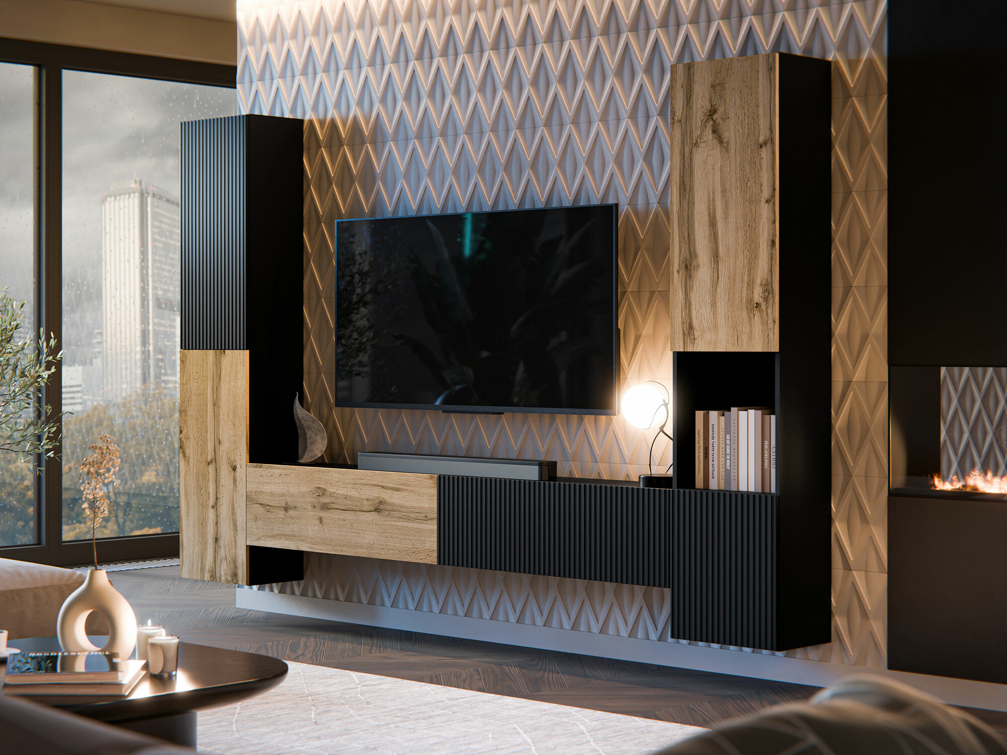 Wohnzimmer-Sets Species I (Schwarz + Wotan Eiche)