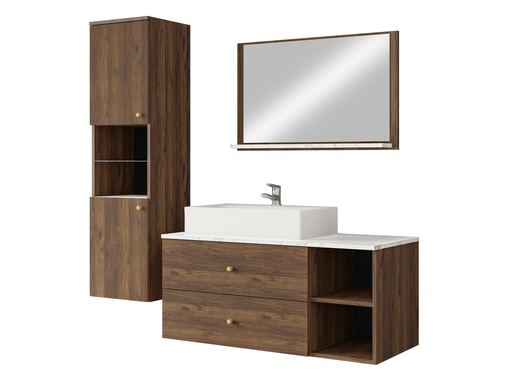 Badezimmer-Set Salus II (Walnussholzoptik + Weißer Marmor)