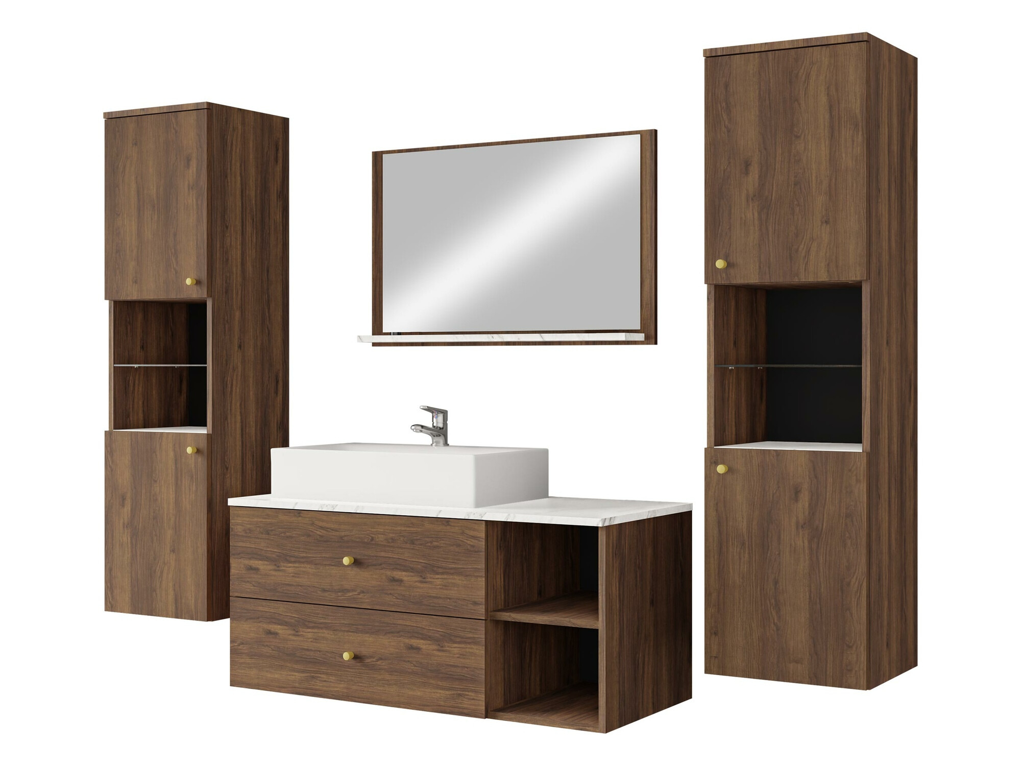 Badezimmer-Set Salus III (Walnussholzoptik + Weißer Marmor)