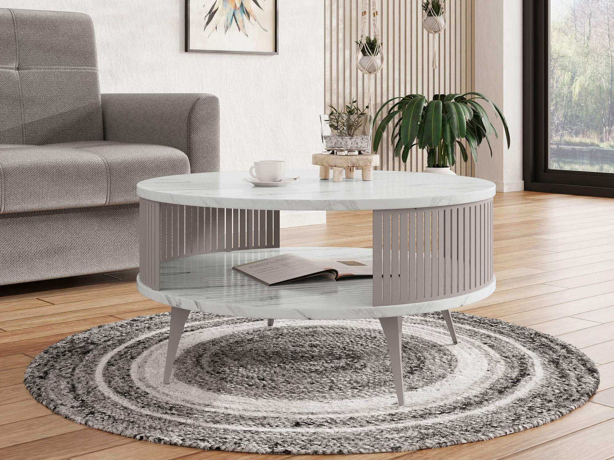 Couchtisch Sordore 125 (Kaschmir + Weißer Marmor)