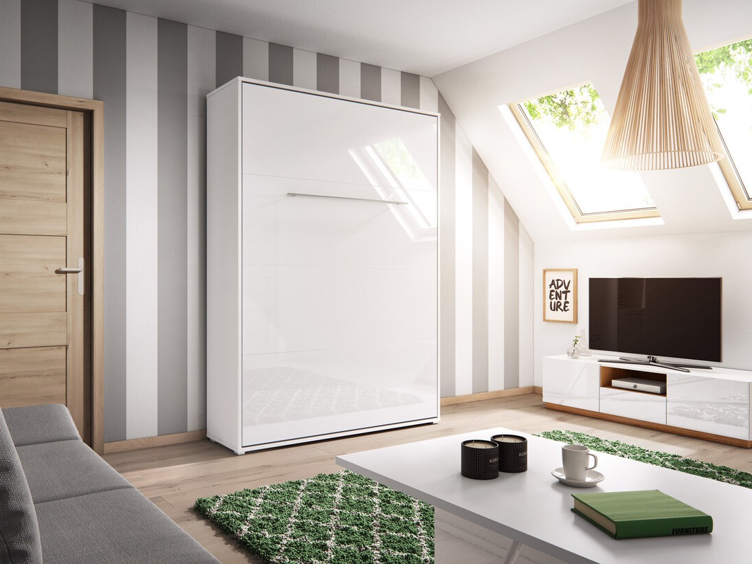 Schrankbett Concept Pro Lenart Levfere 108 (Weiß + Weiß glänzend)