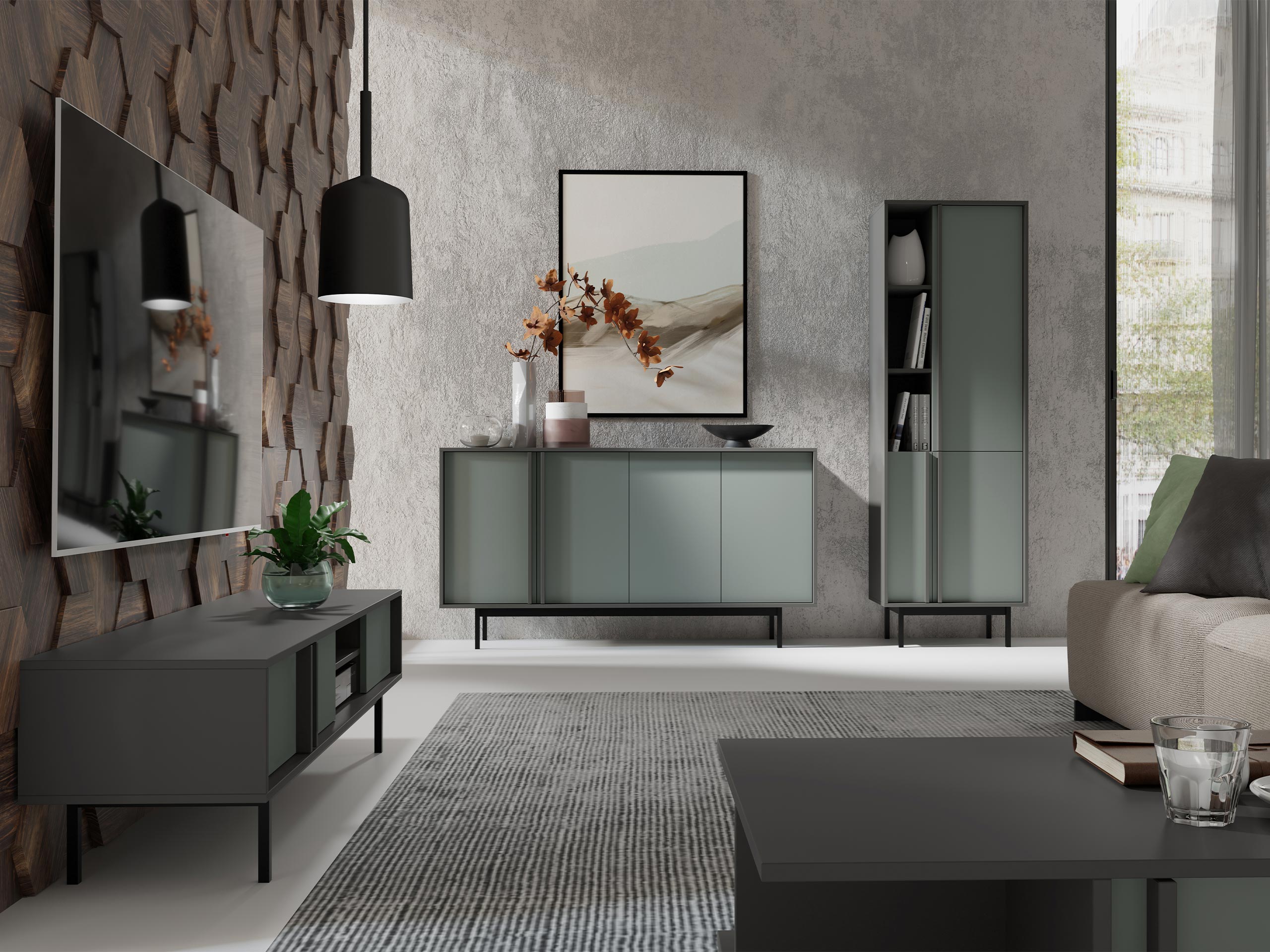 Wohnzimmer-Sets Levali 115 (Staubiges Grün)