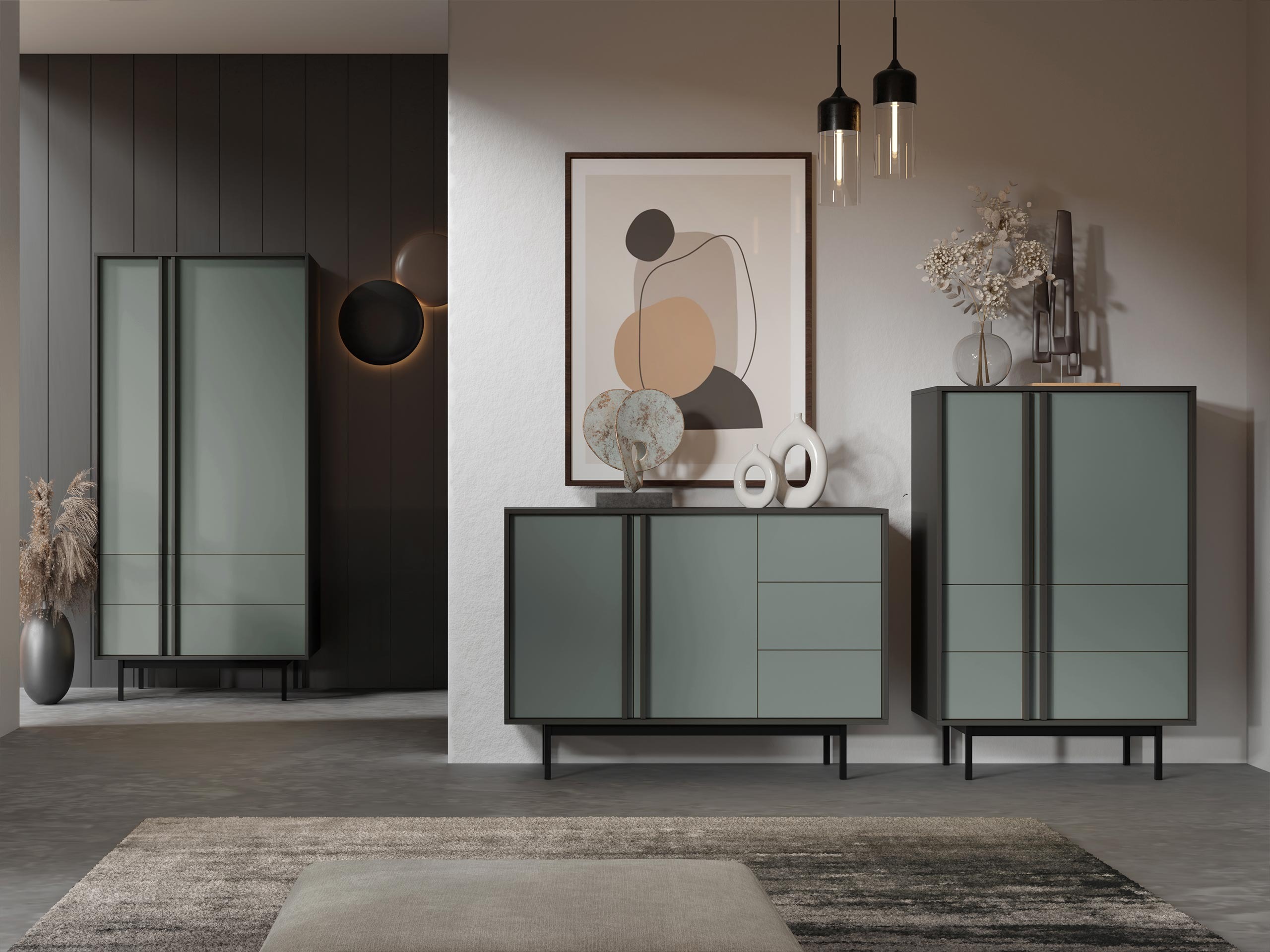 Wohnzimmer-Sets Levali 116 (Staubiges Grün)