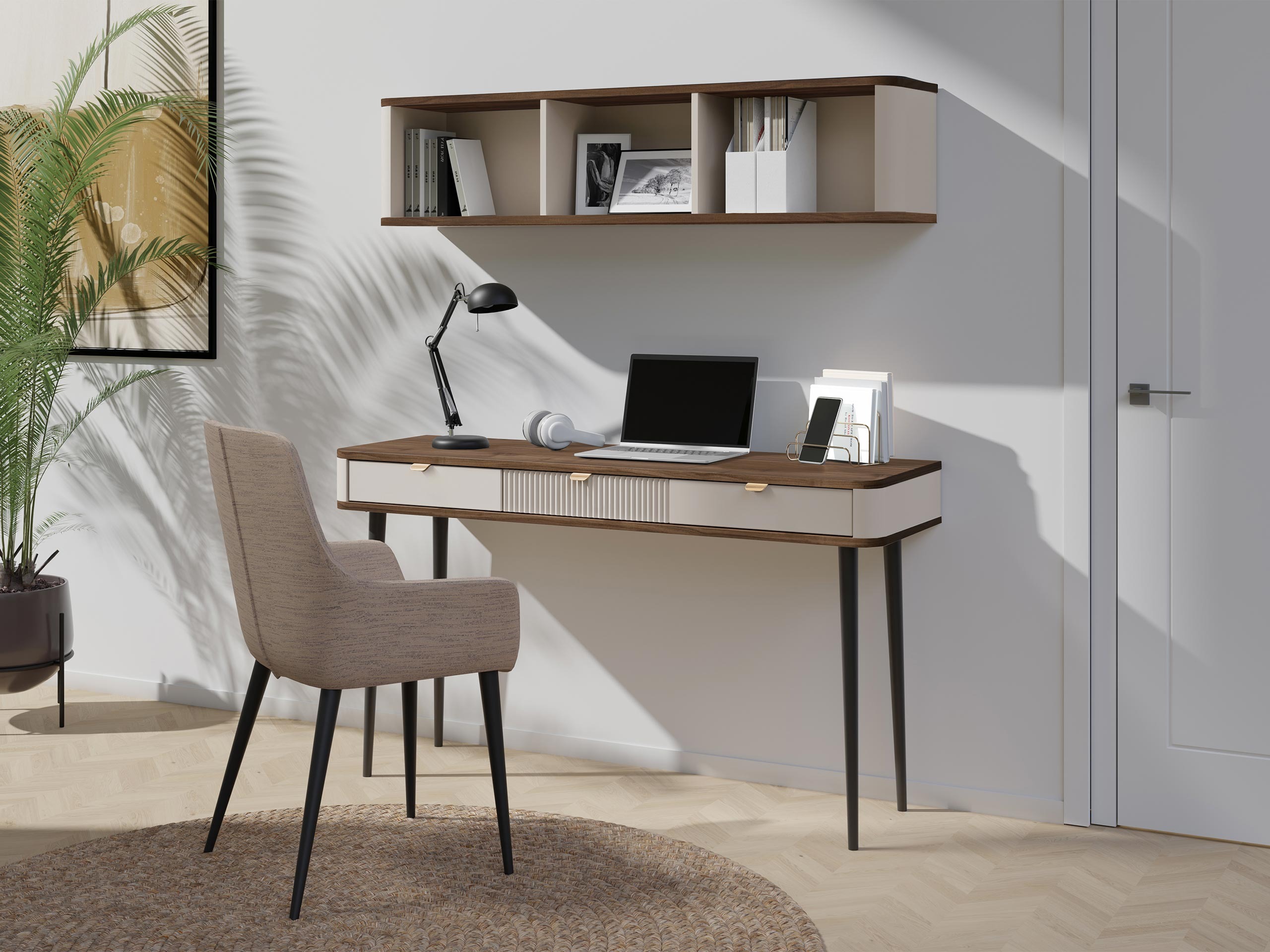 Heimbüro-Set Lufela 123 (Kaschmir + Walnussholzoptik)