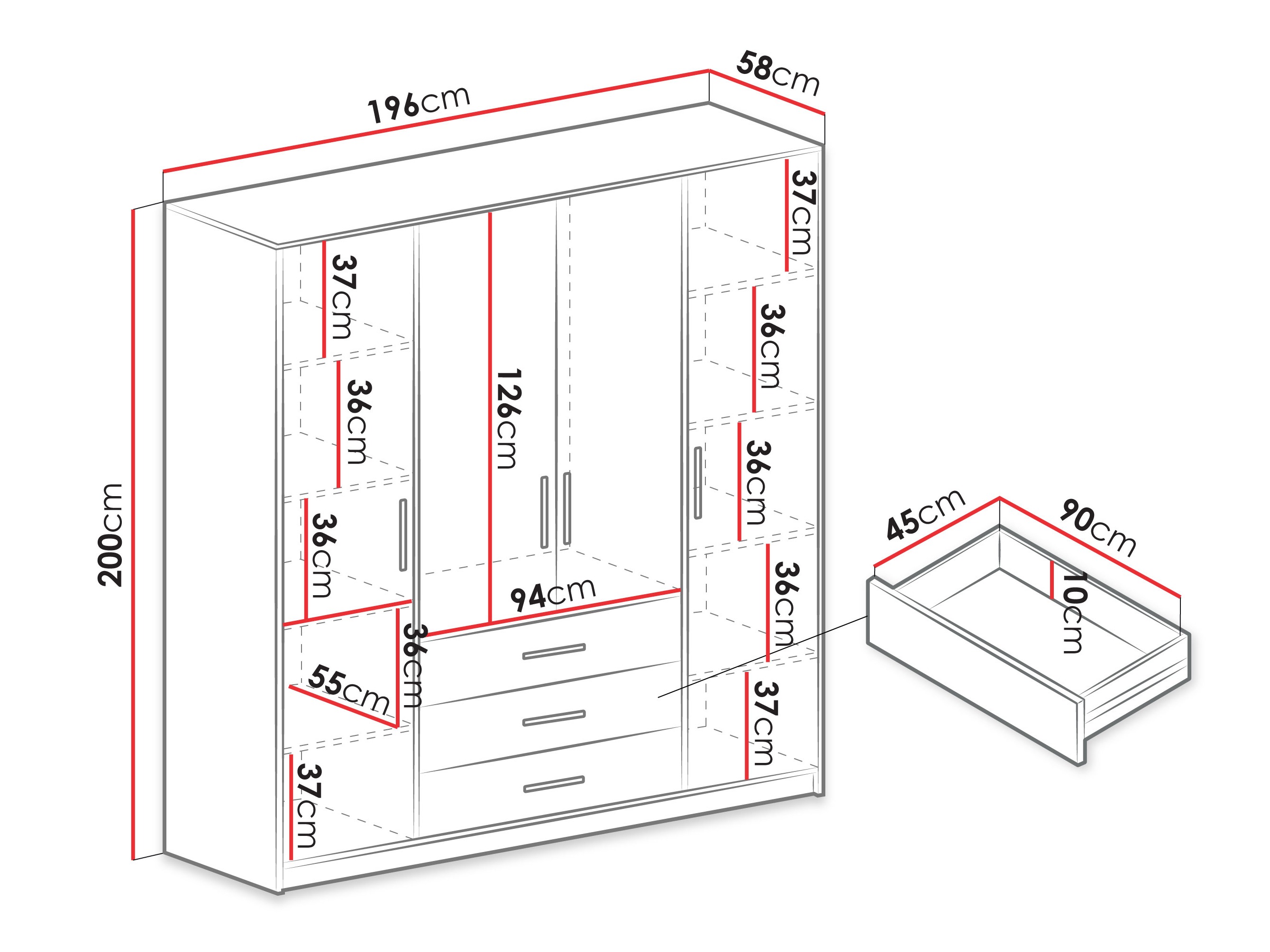 Kleiderschrank Dortivu (Kaschmir)