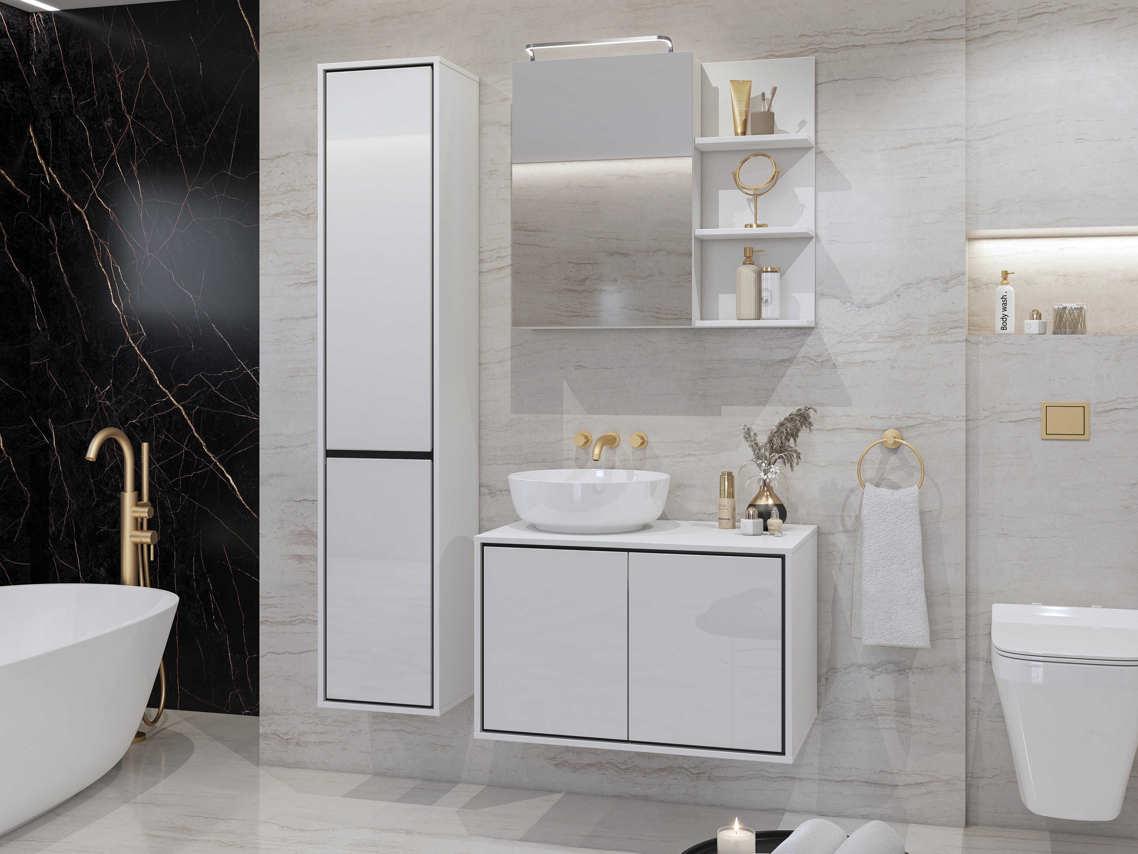 Spiegelschrank fürs Badezimmer Tecavu 102 (Weiß glänzend + Weiß)
