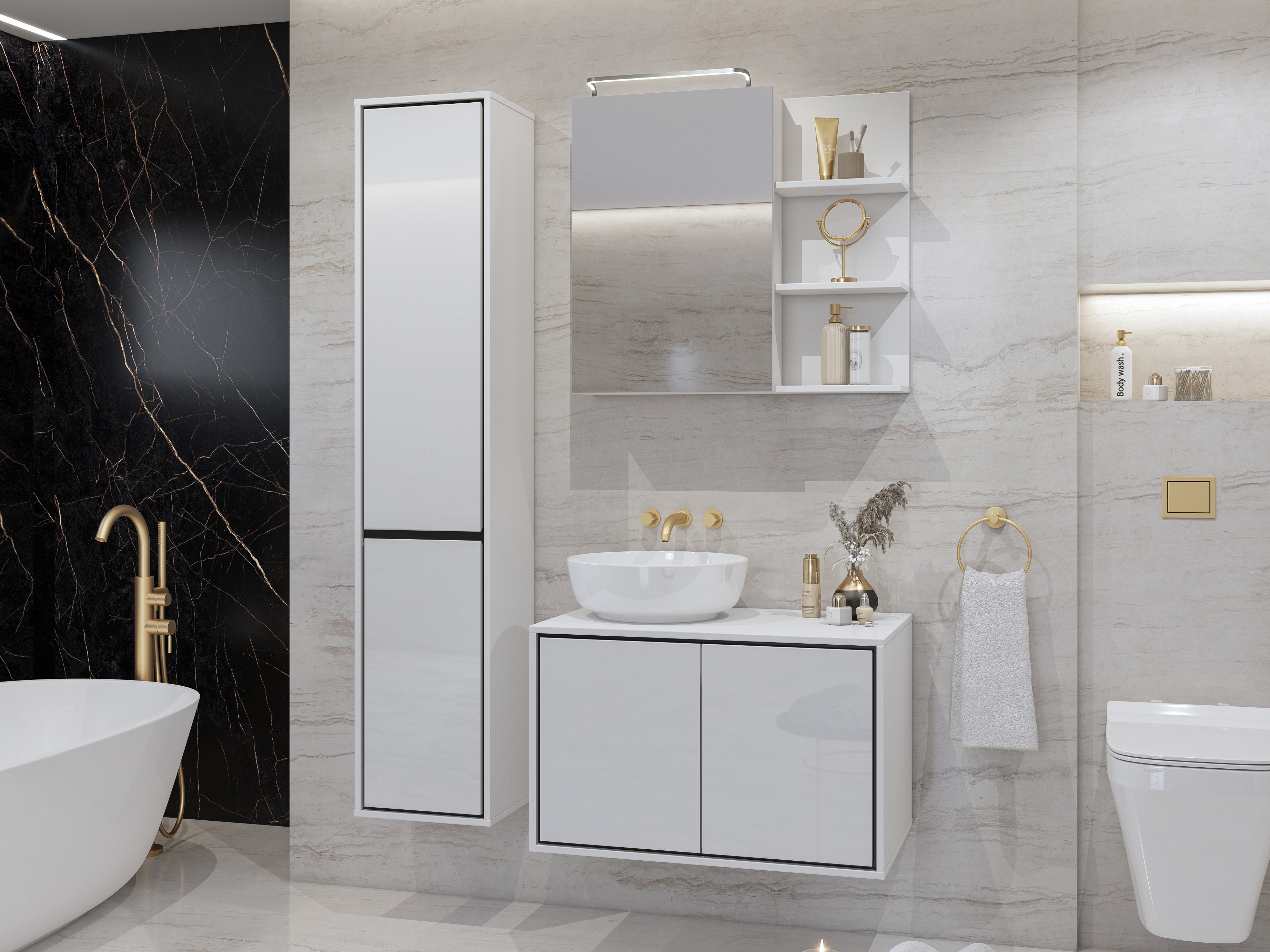 Wandhängeschrank für Badezimmer Tecavu 101 (Weiß glänzend + Weiß)