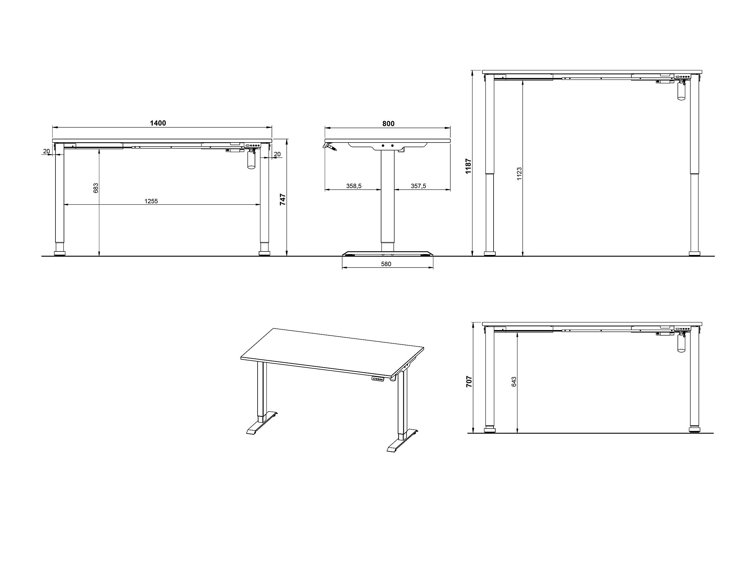 Höhenverstellbarer Schreibtisch Lartesi 116 (Hellgrau + Silber)