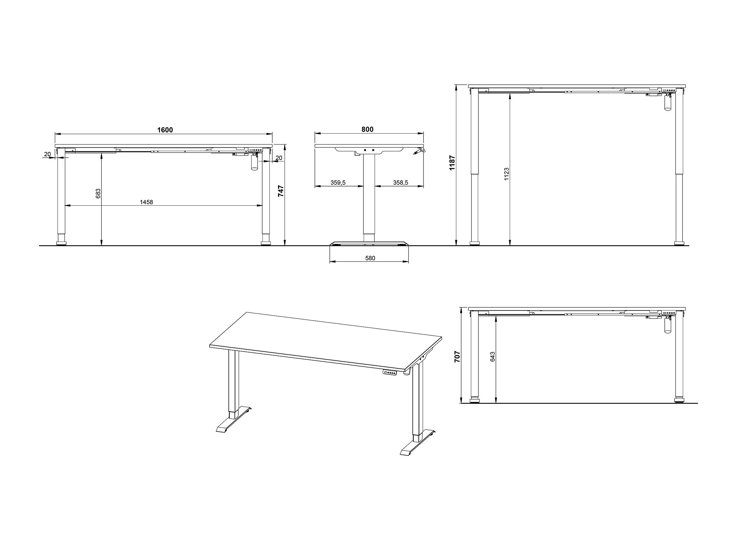 Höhenverstellbarer Schreibtisch Lartesi 117 (Grandson Eichenholzoptik + Weiß)