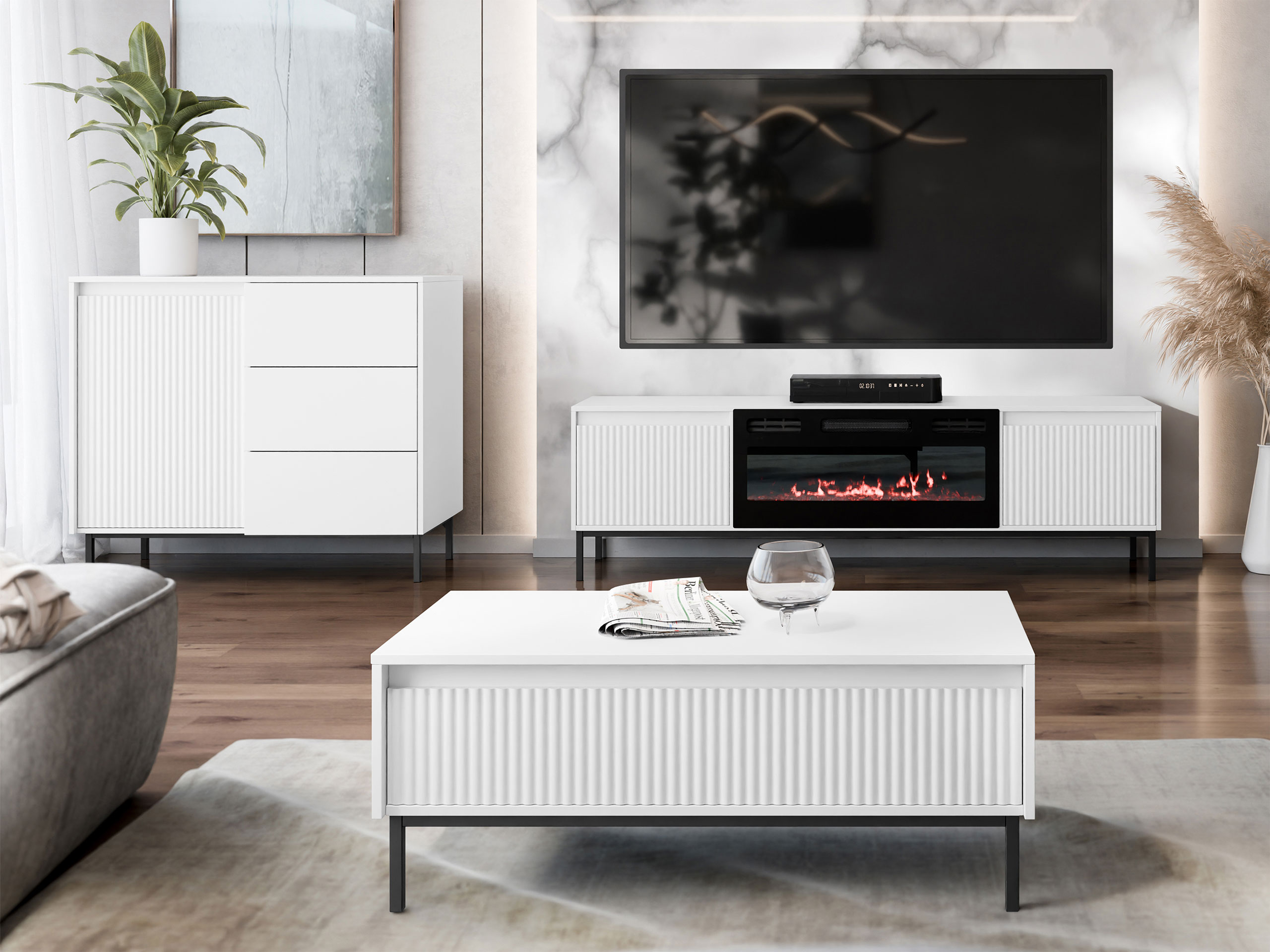 Wohnzimmer-Sets Comfivo Delruva 110 (Weiß)