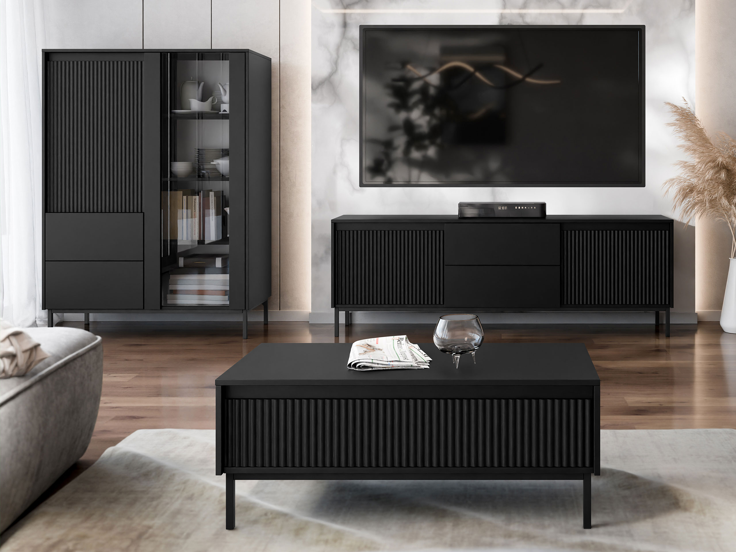 Wohnzimmer-Sets Comfivo Delruva V (Schwarz)