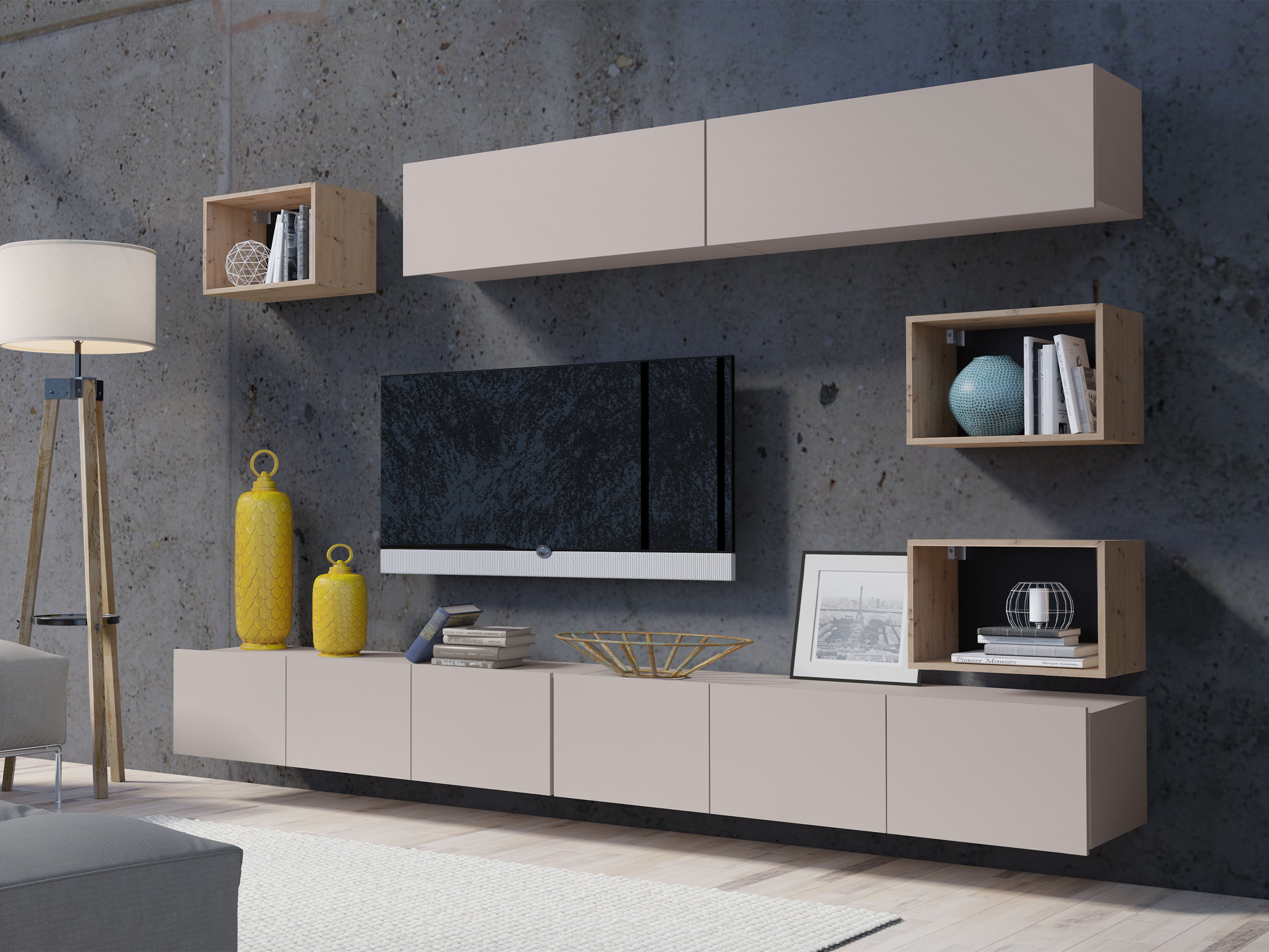 Wohnzimmer-Sets Tivdalu 151 (Kaschmir + Artisan Eichenholzoptik)