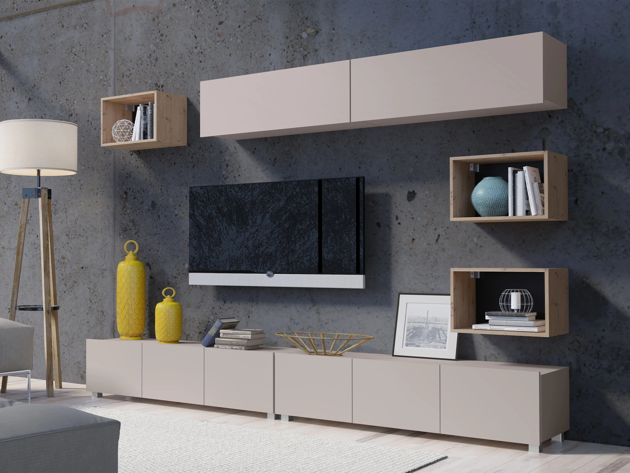 Wohnzimmer-Sets Tivdalu 151 (Kaschmir + Artisan Eichenholzoptik)