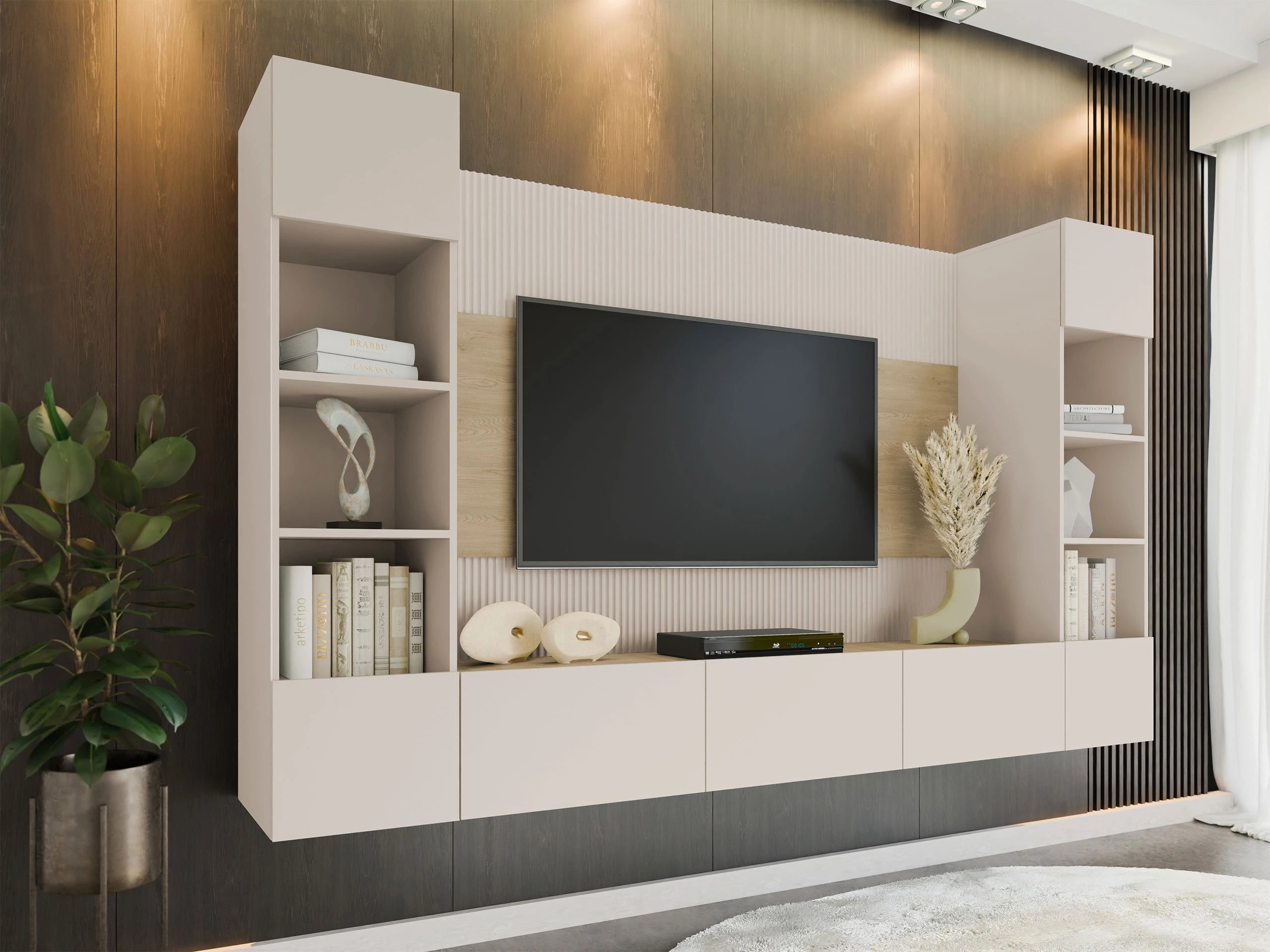 Wohnzimmer-Sets Comfivo 368 (Beige + Eichenholzoptik)