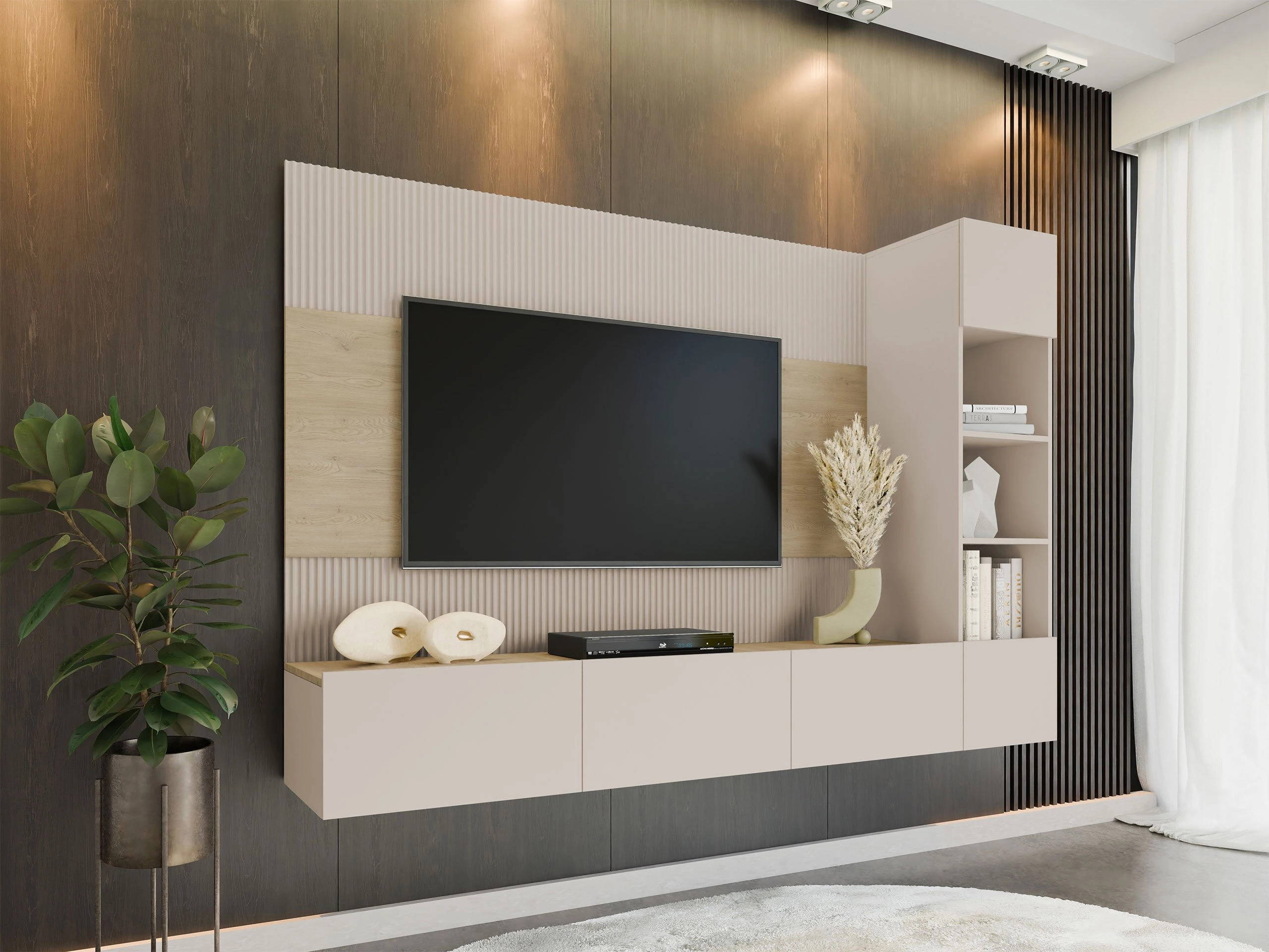 Wohnzimmer-Sets Comfivo 369 (Beige + Eichenholzoptik)