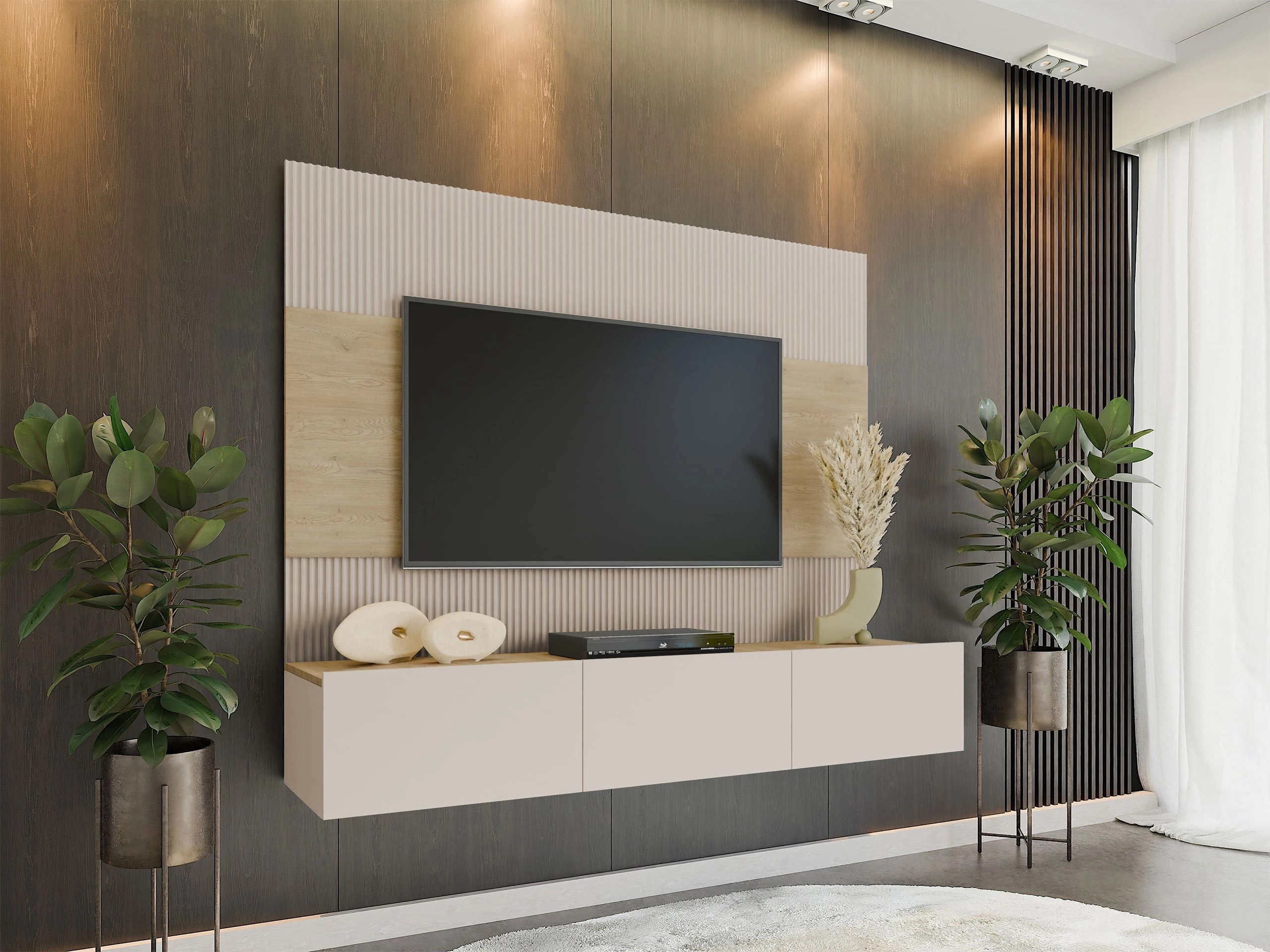 Wohnzimmer-Sets Comfivo Salix (Beige + Eiche Cremona)