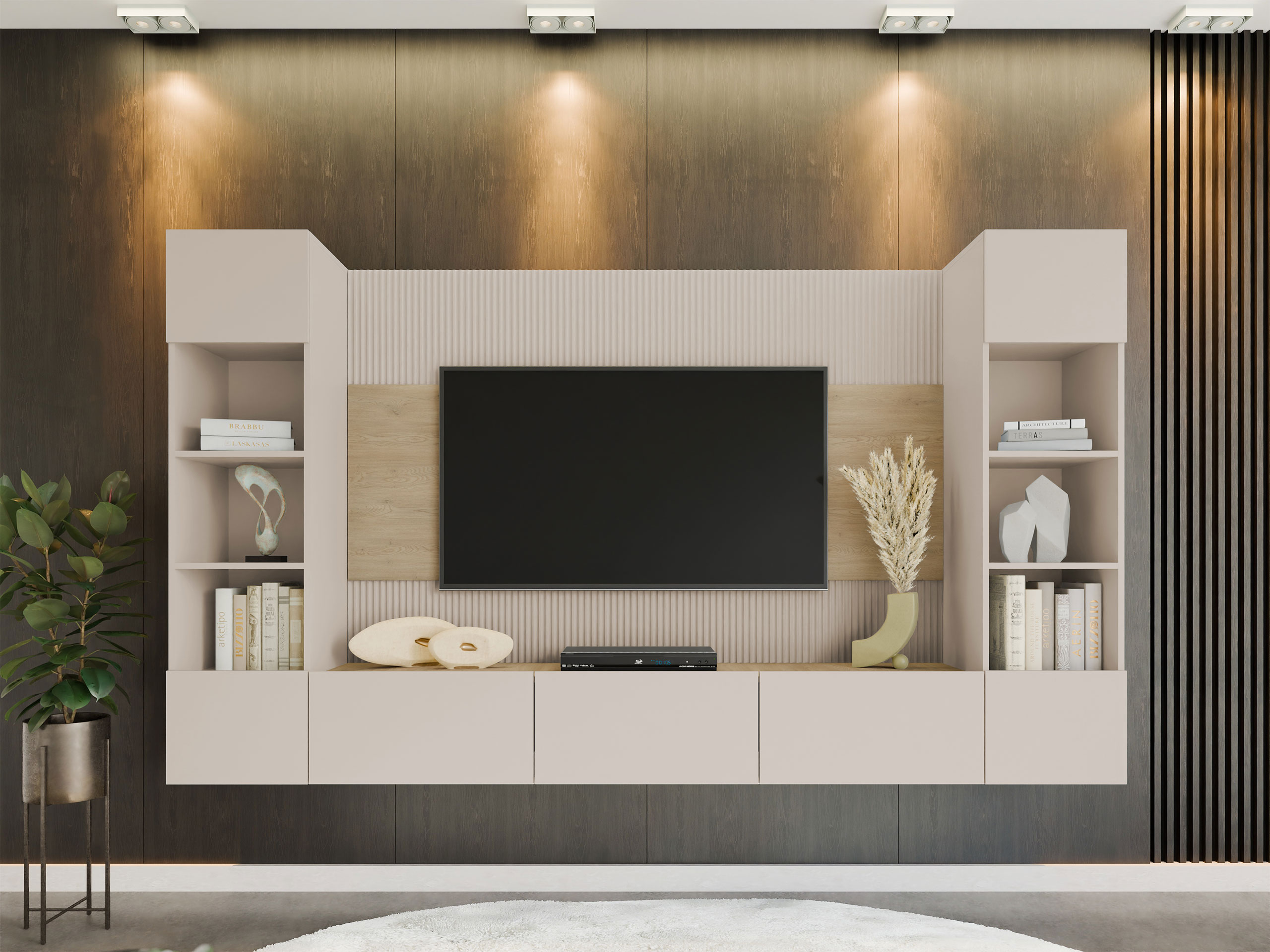 Wohnzimmer-Sets Comfivo Salix I (Beige + Eichenholzoptik)
