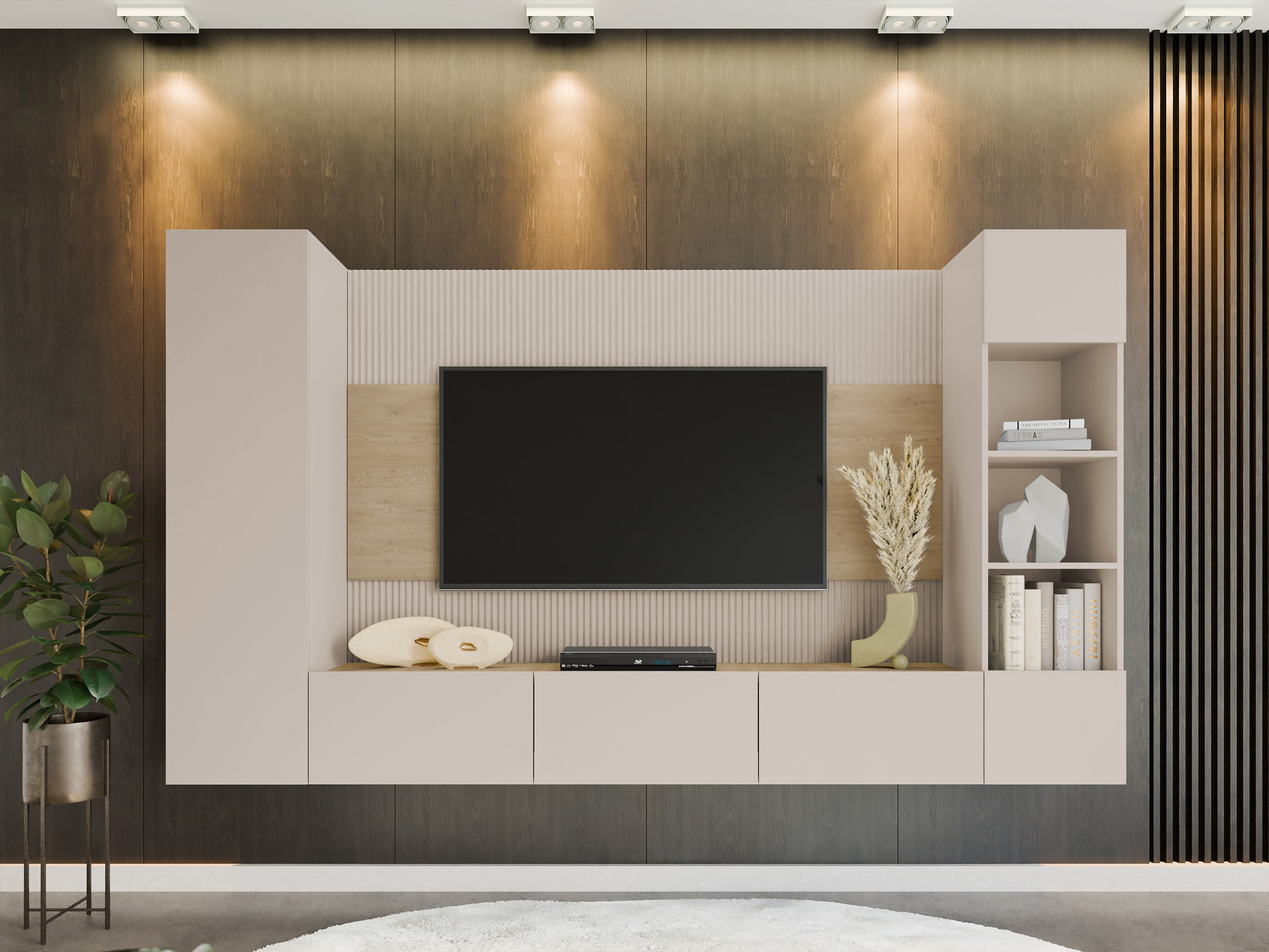 Wohnzimmer-Sets Comfivo Salix IV (Beige + Eichenholzoptik)