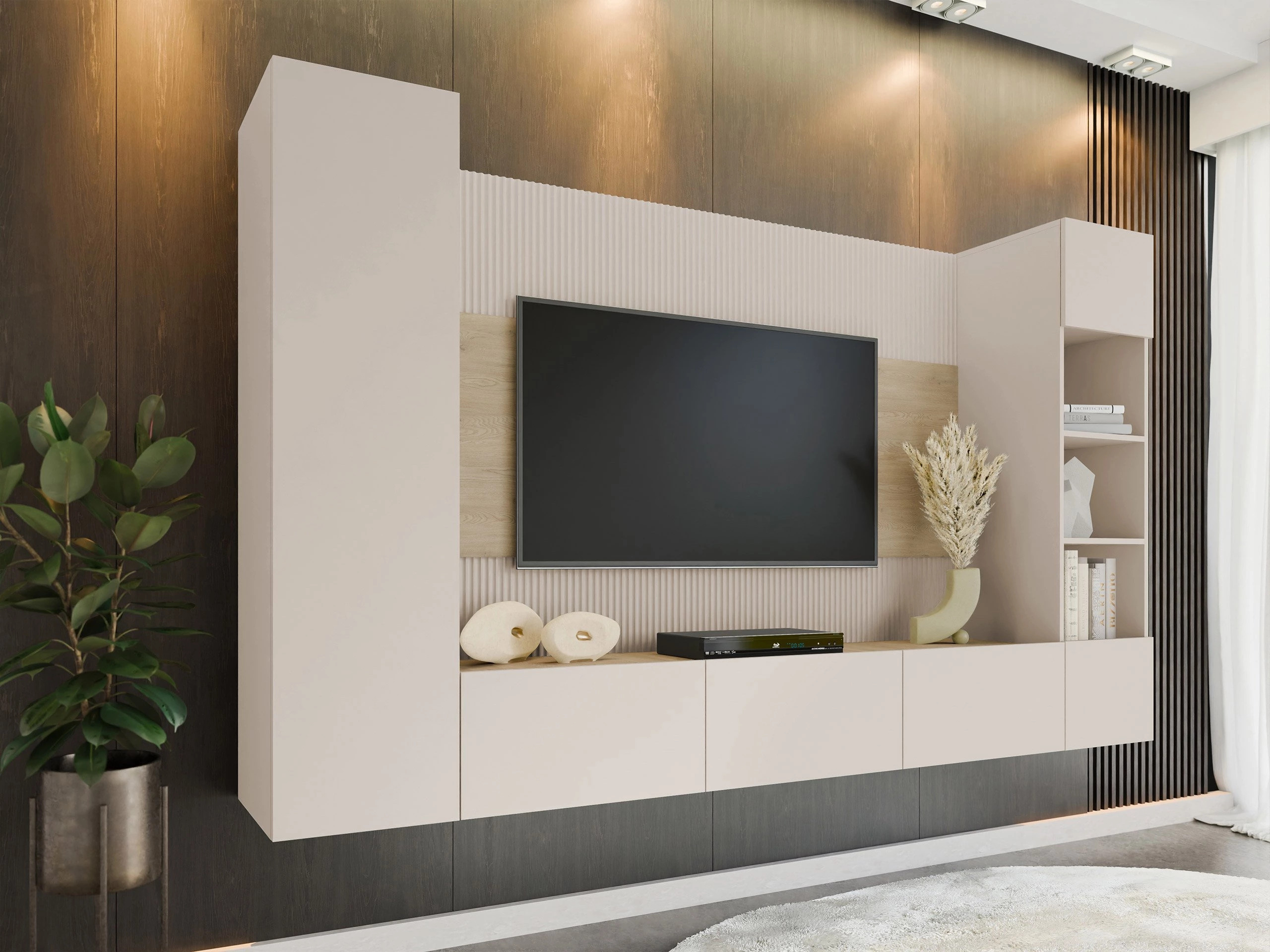 Wohnzimmer-Sets Comfivo Salix IV (Beige + Eichenholzoptik)