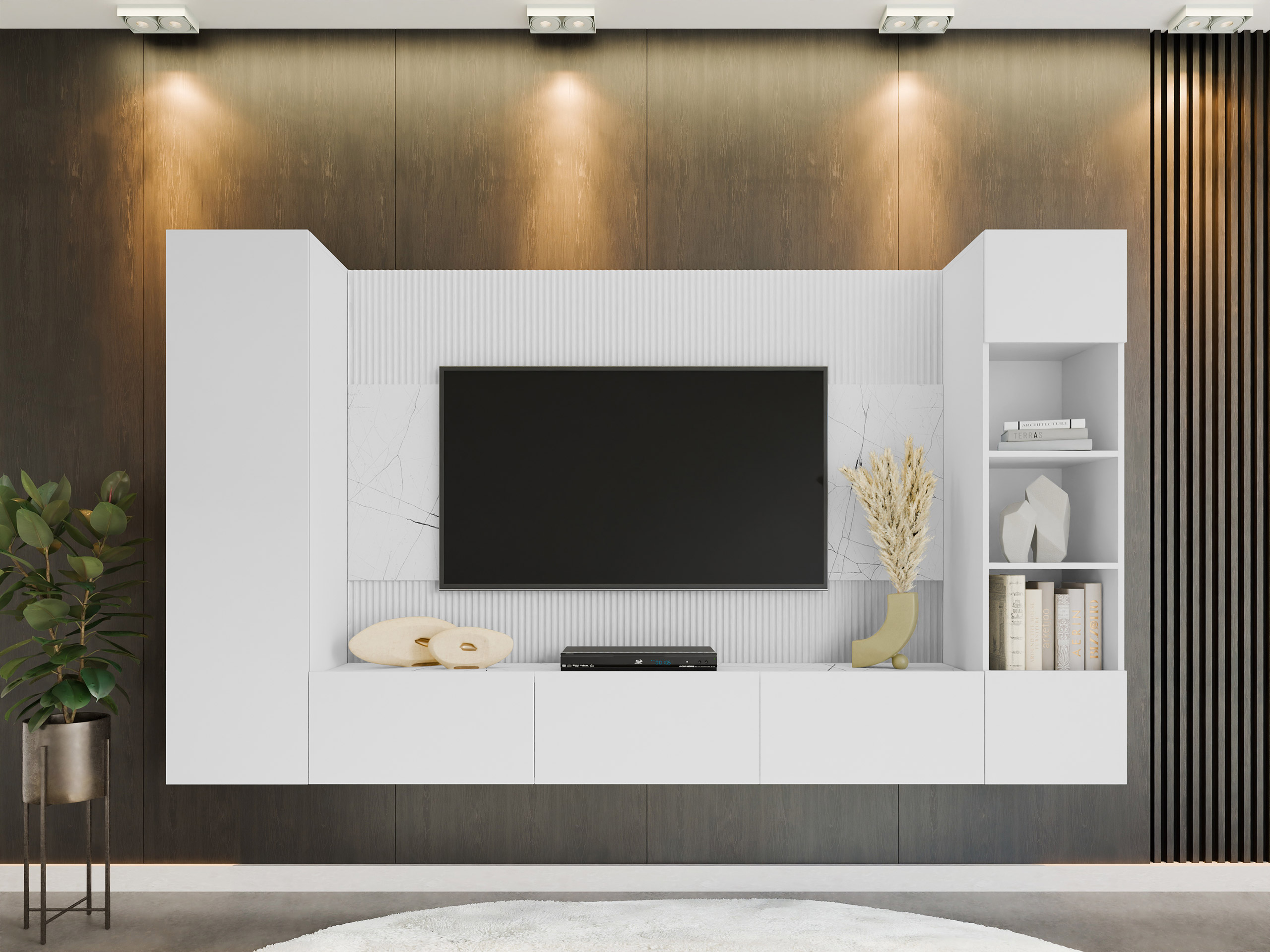 Wohnzimmer-Sets Comfivo Salix IV (Weiß + Weißer Marmor)