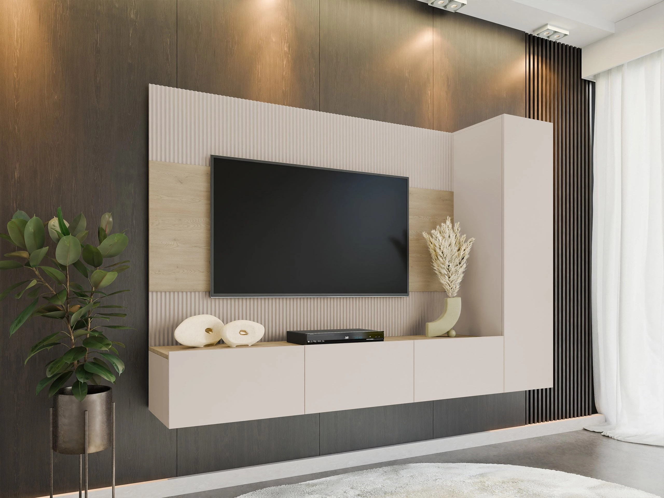 Wohnzimmer-Sets Comfivo Salix VI (Beige + Eiche Cremona)