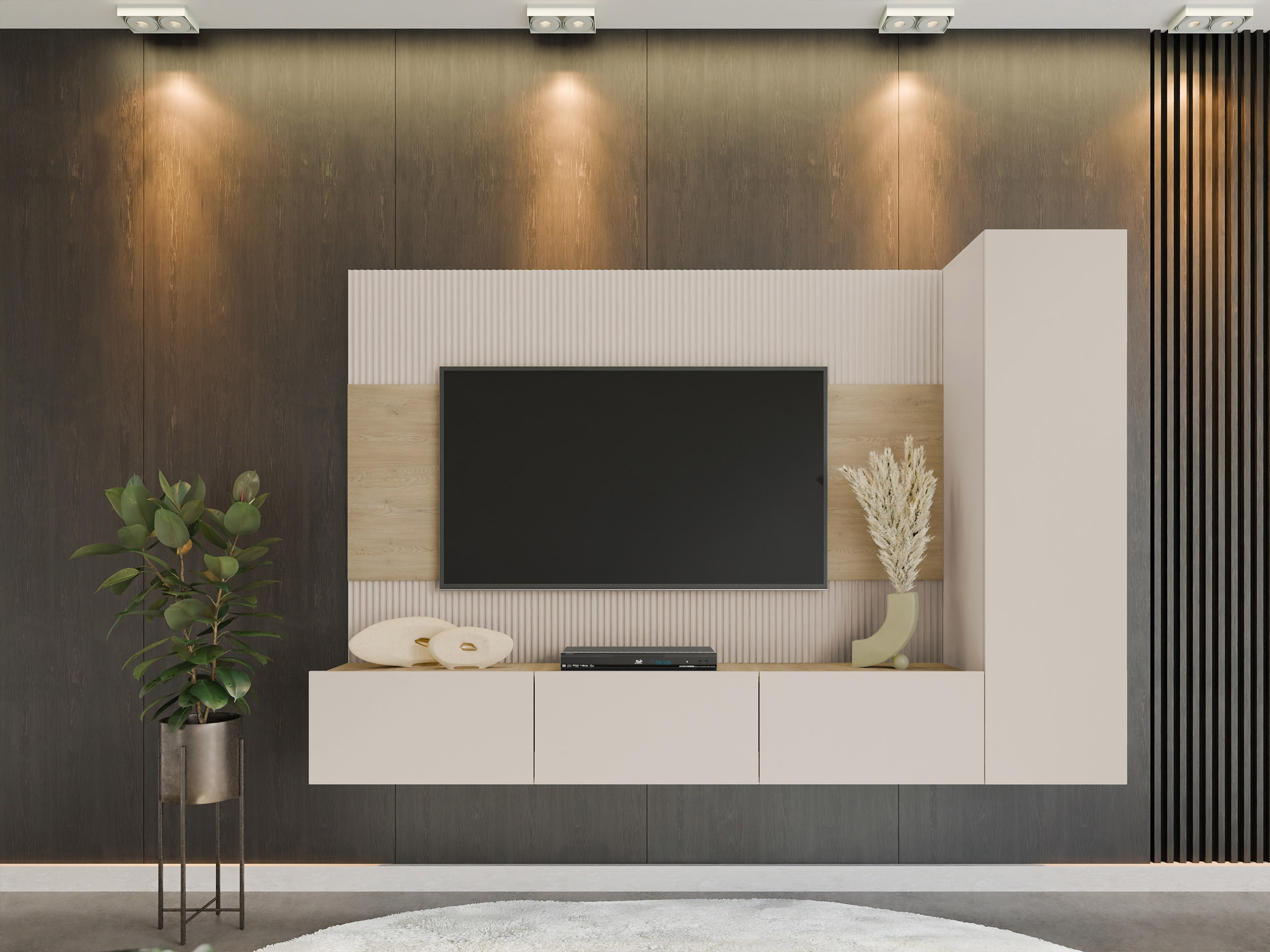 Wohnzimmer-Sets Comfivo Salix VI (Beige + Eichenholzoptik)