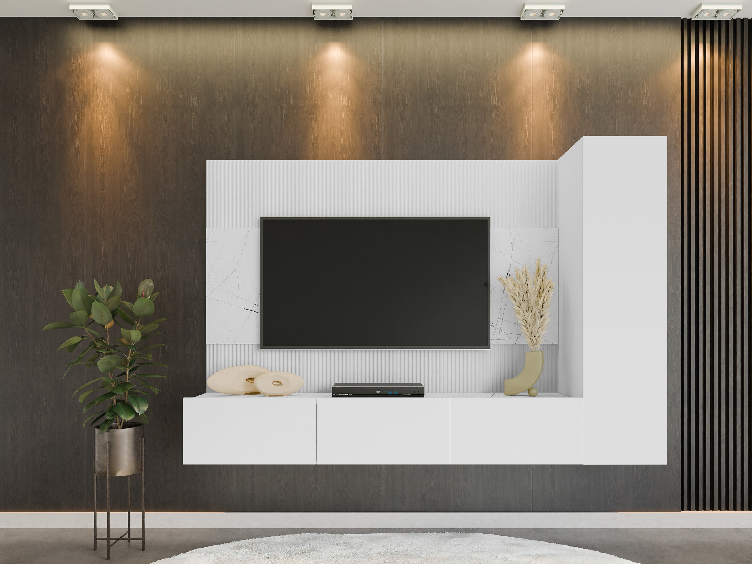 Wohnzimmer-Sets Comfivo Salix VI (Weiß + Weißer Marmor)