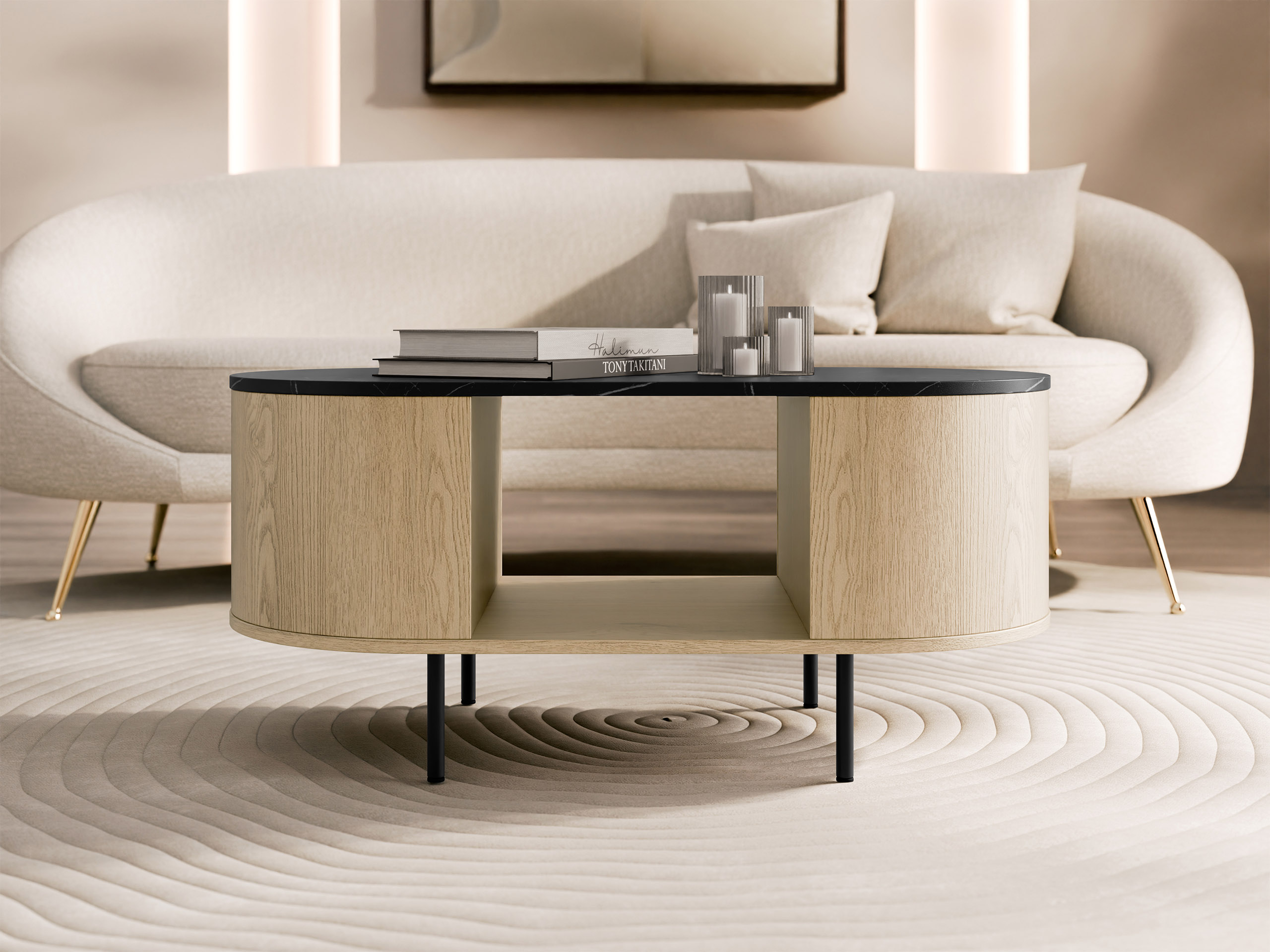 Couchtisch Comfivo Livtena 104 (Schwarzer Marmor + Schwarz)