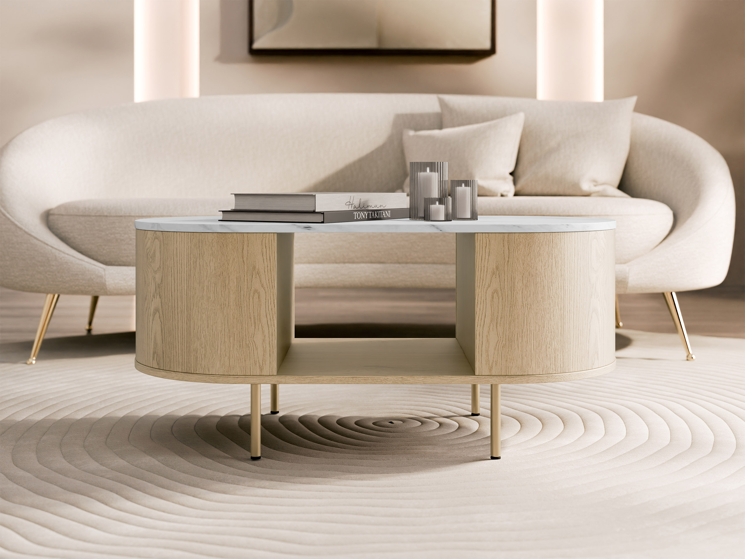 Couchtisch Comfivo Livtena (Weißer Marmor + Gold)