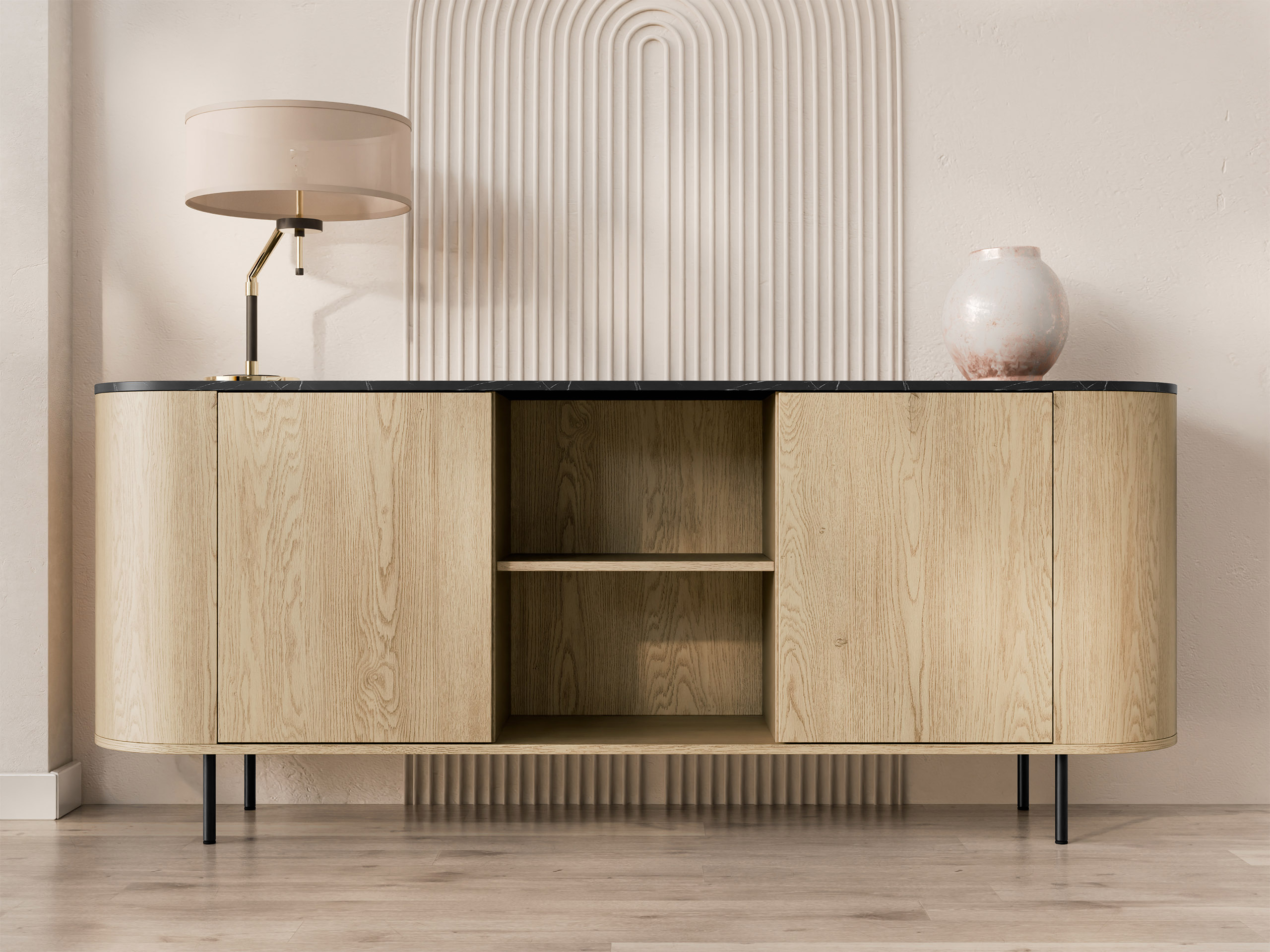 Sideboard Comfivo Livtena 101 (Schwarzer Marmor + Schwarz)