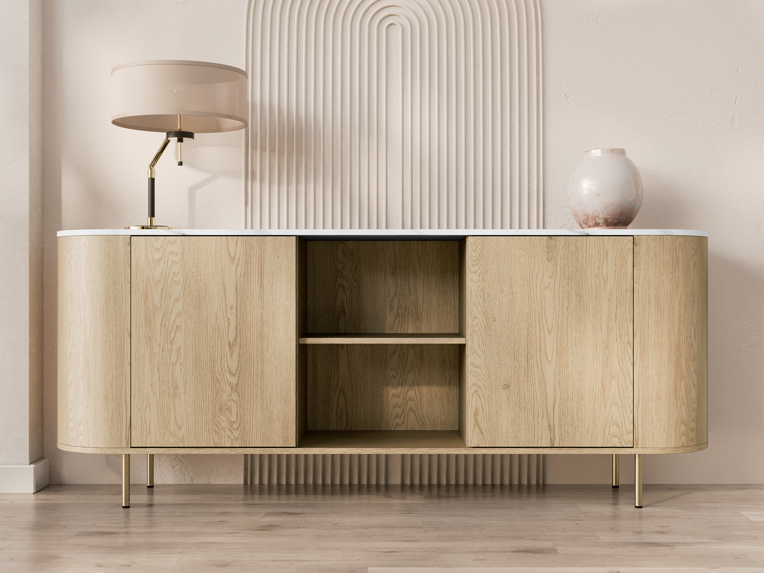 Sideboard Comfivo Livtena I (Weißer Marmor + Gold)