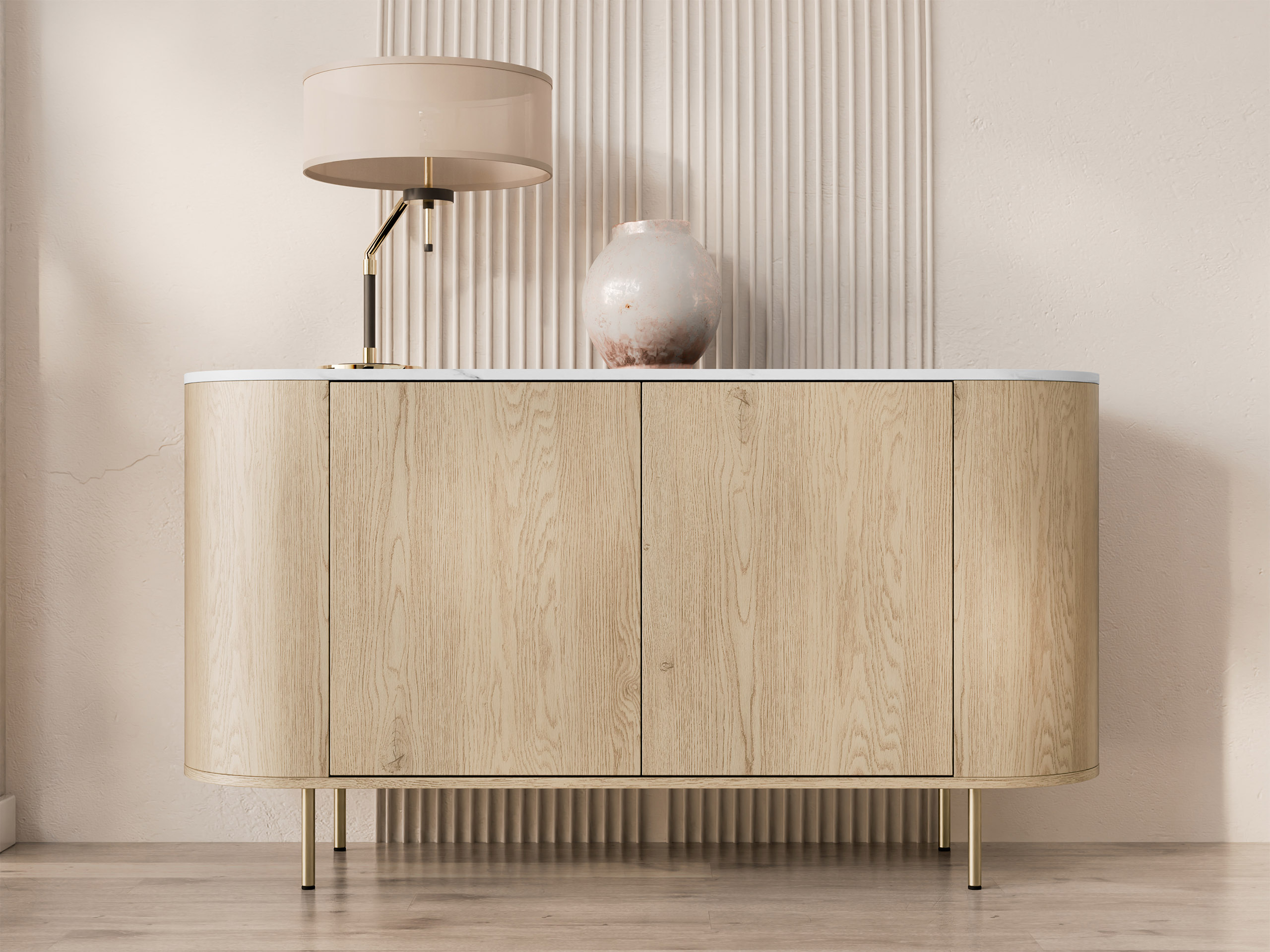Sideboard Comfivo Livtena (Weißer Marmor + Gold)