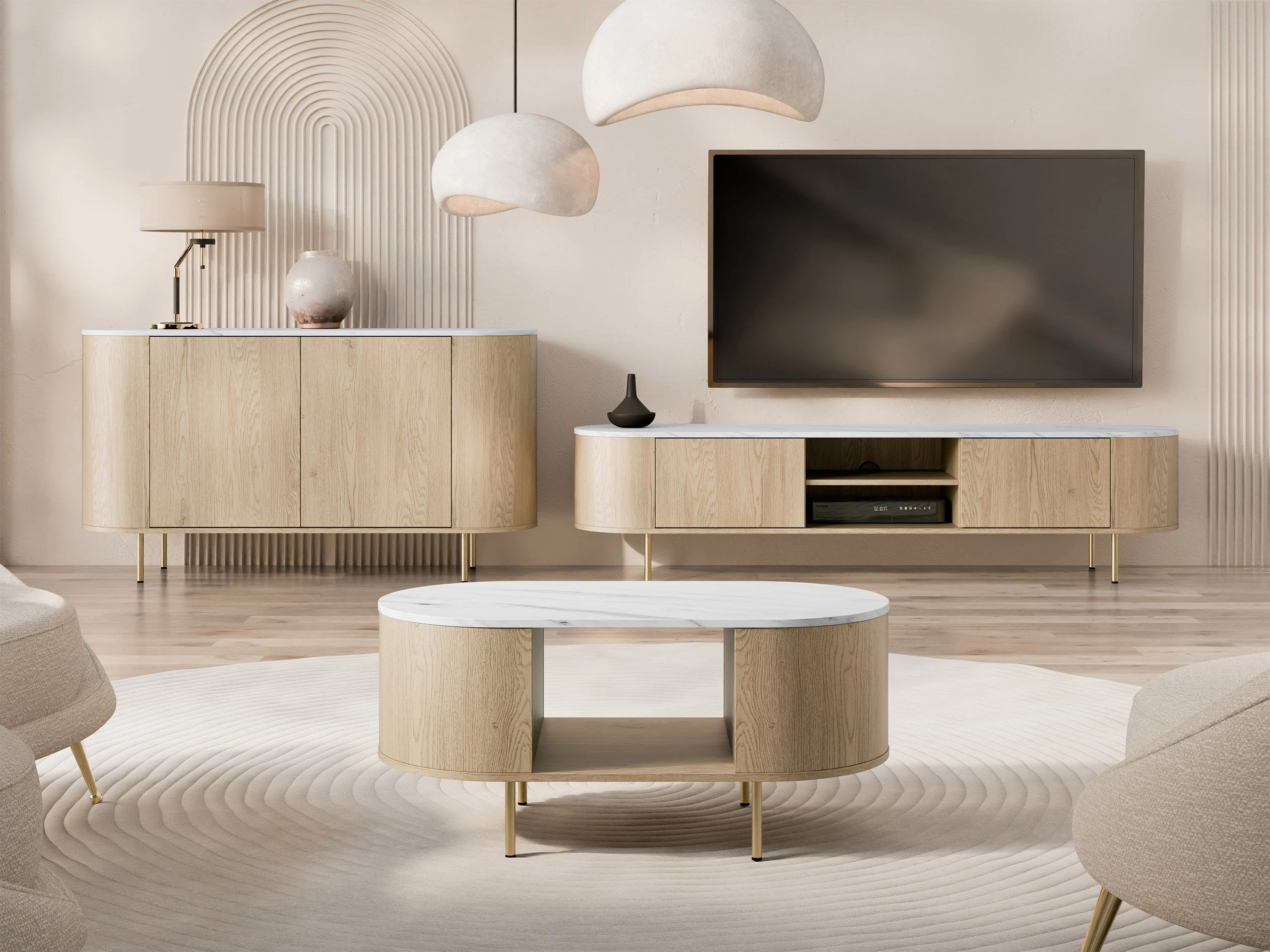 Sideboard Comfivo Livtena (Weißer Marmor + Gold)