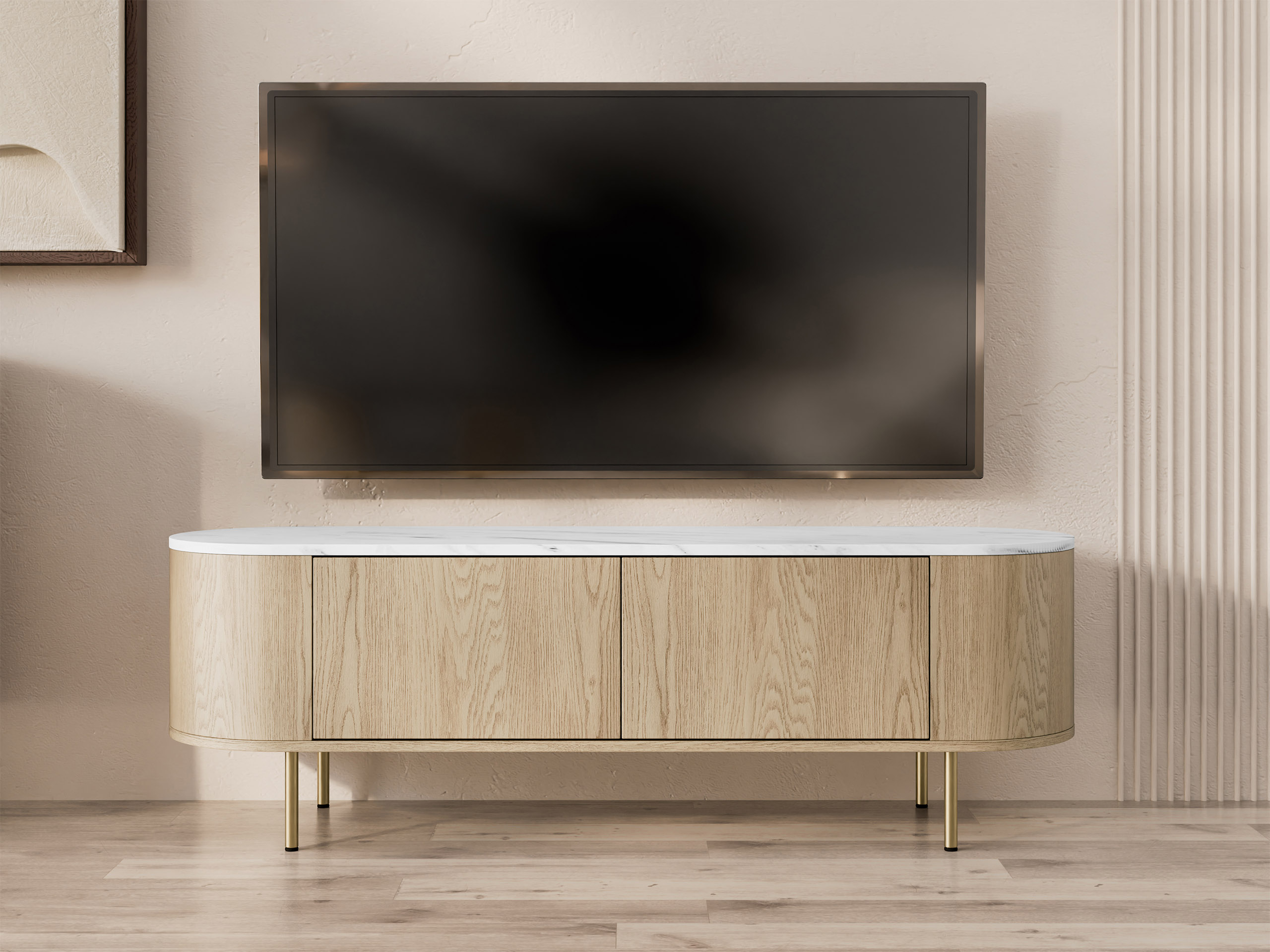 TV-Möbel Comfivo Livtena (Weißer Marmor + Gold)