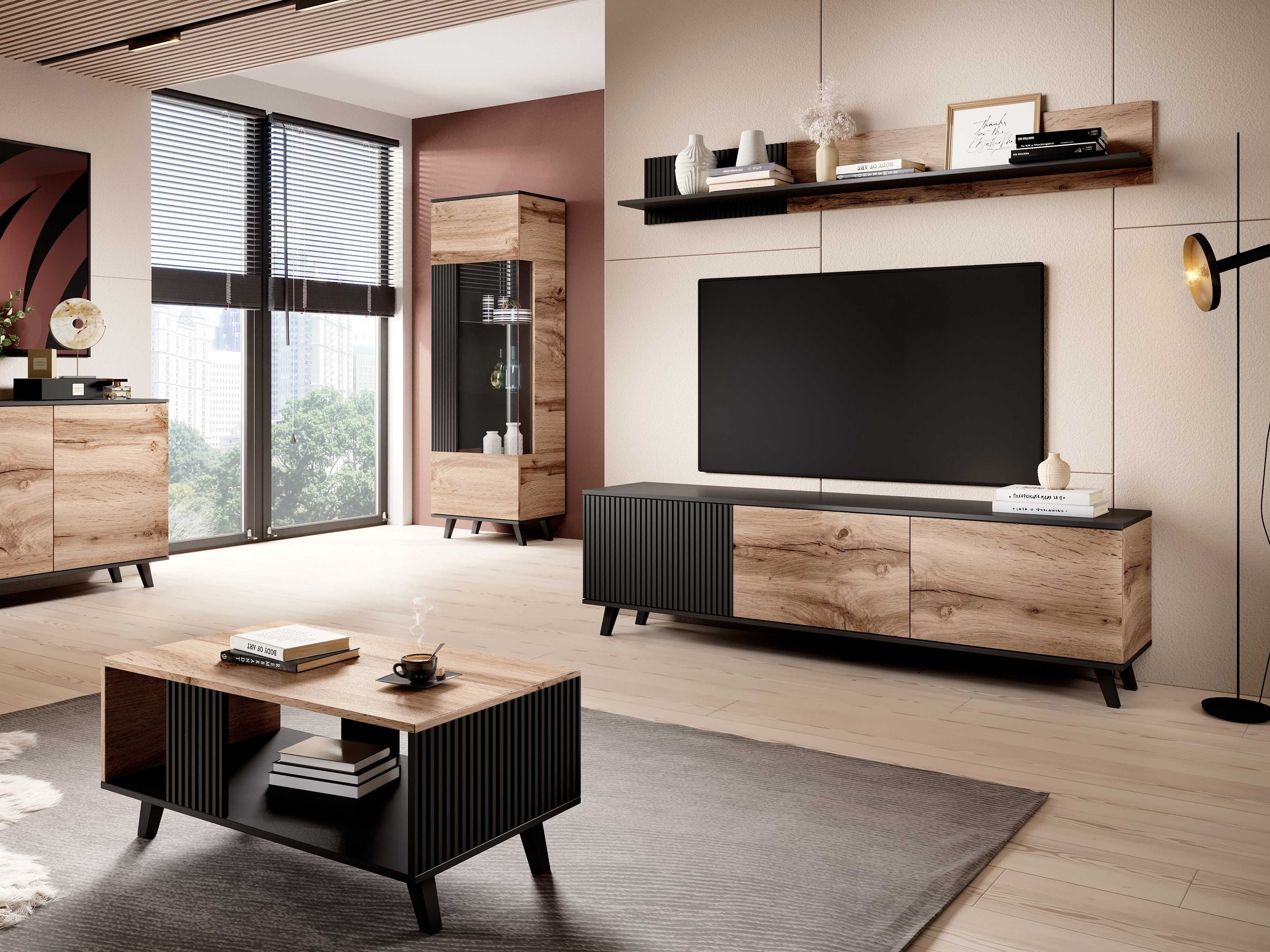 Wandregal Luelia 122 (Schwarz + Wotan Eiche)