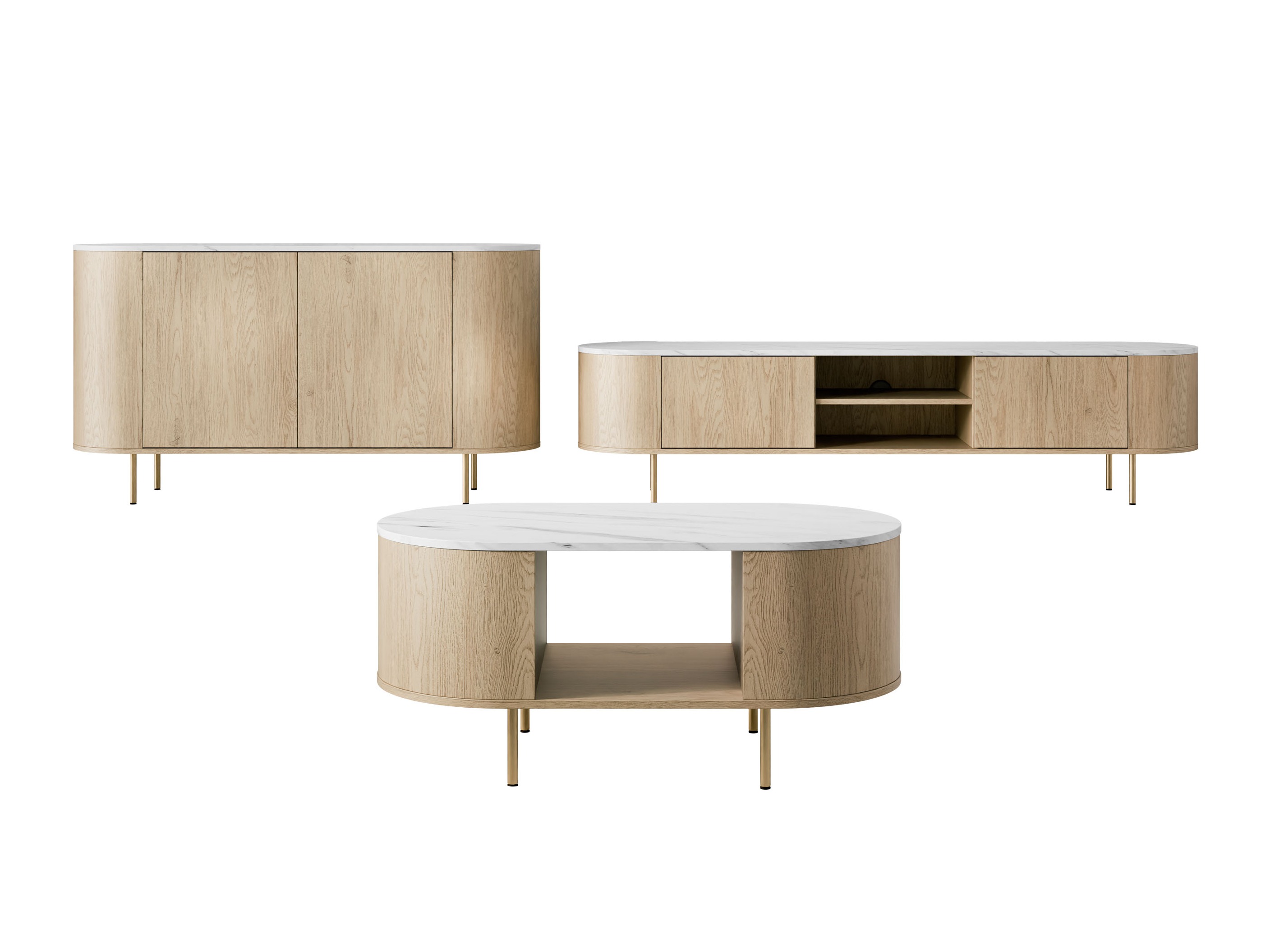 Wohnzimmer-Sets Comfivo Livtena (Weißer Marmor + Gold)