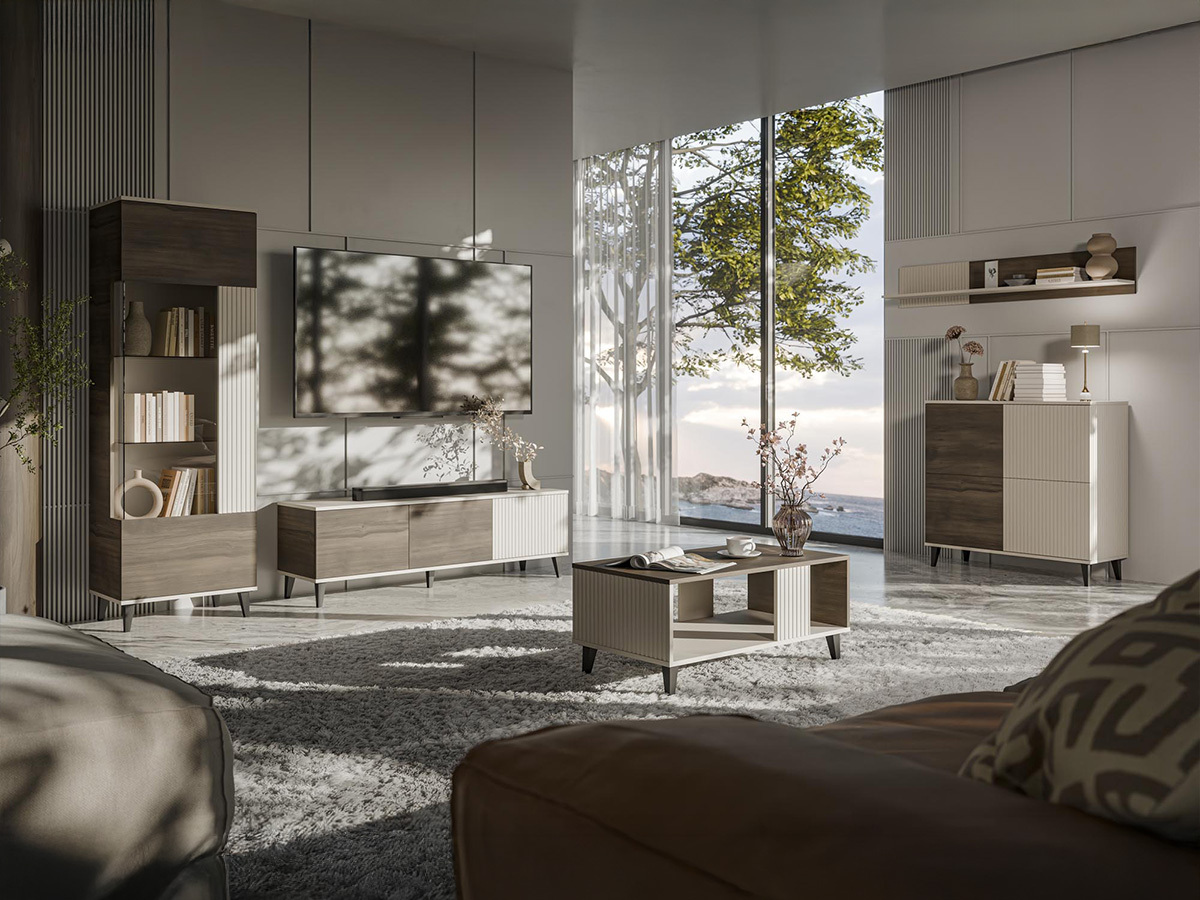 Wohnzimmer-Sets Luelia 108 (Walnussholzoptik + Kaschmir)