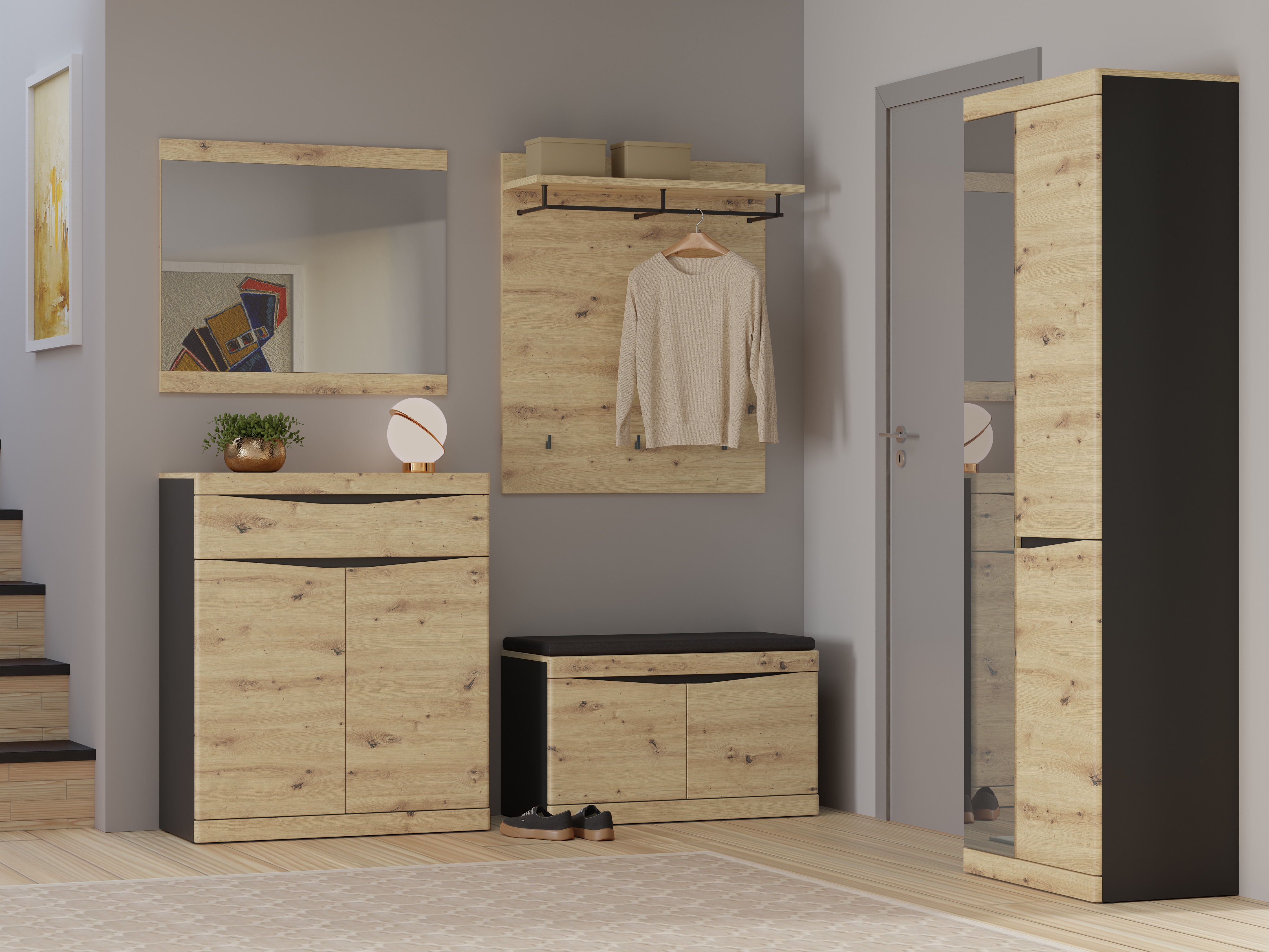 Flurgarnitur Venlori 119 (Artisan Eichenholzoptik + Anthrazit)